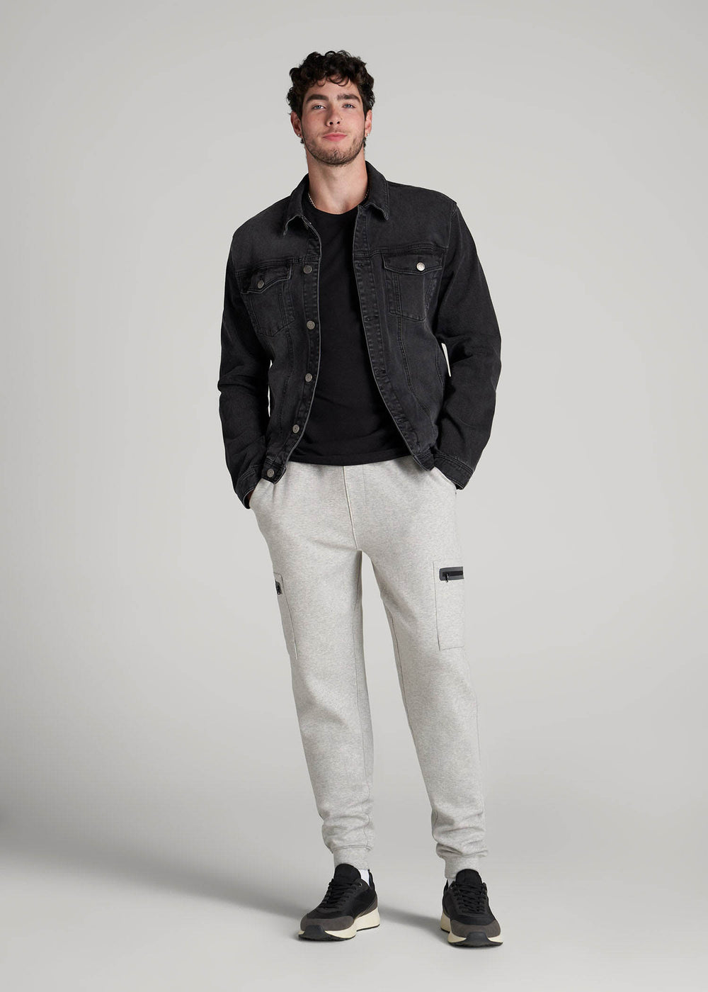 American Tall Sale | Tech Motion Fleece Cargo Joggers for Tall Men in Grey Mix