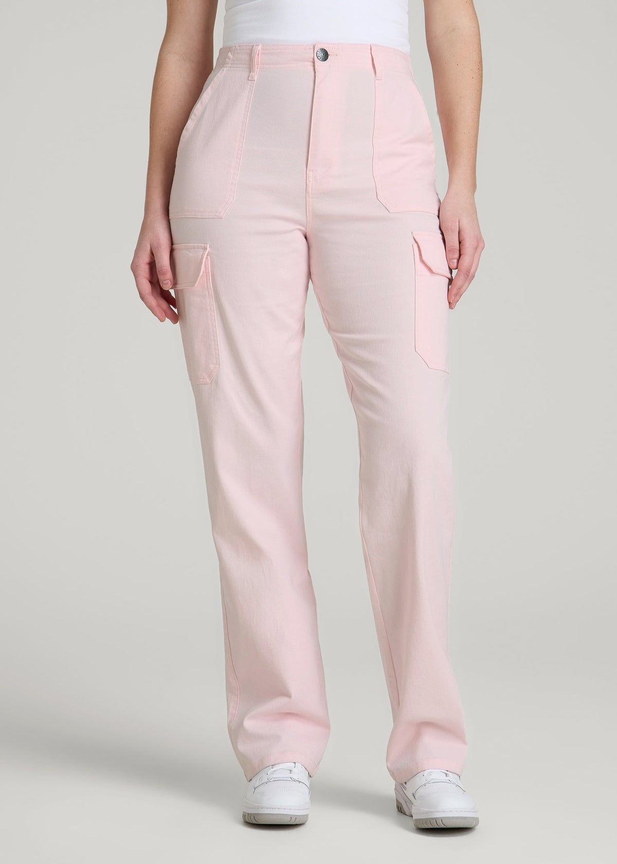 American Tall Sale | Straight Leg Cargo Chino Pants for Tall Women in Barely Pink