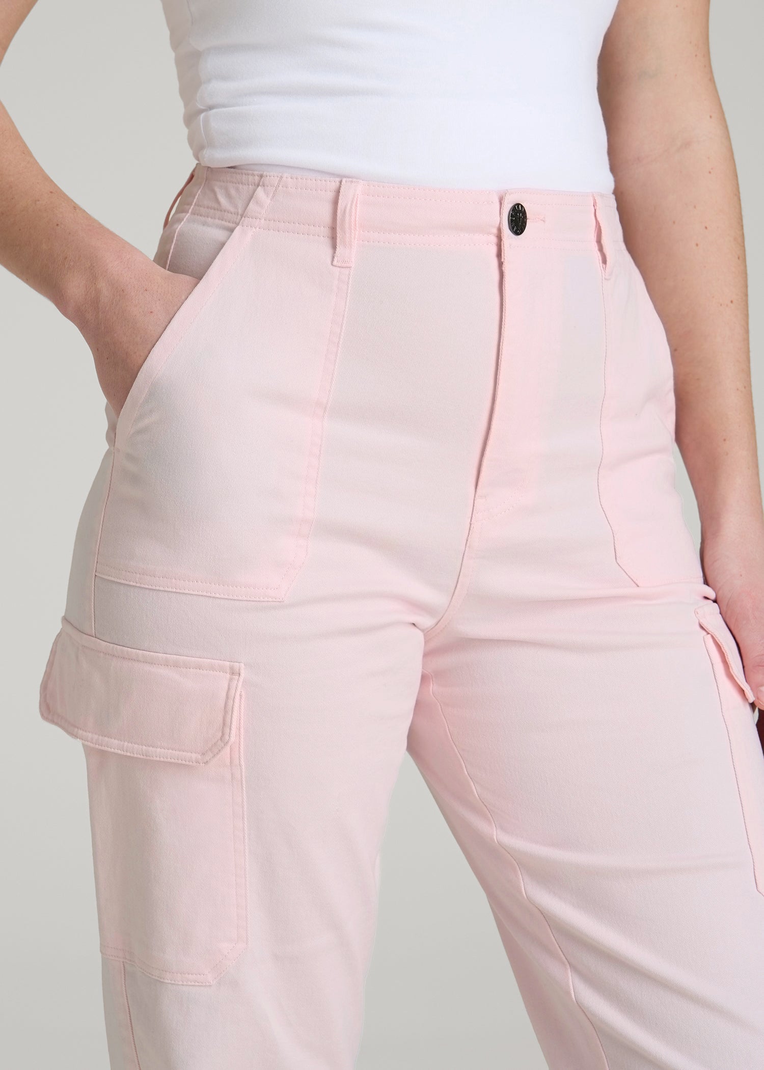 American Tall Sale | Straight Leg Cargo Chino Pants for Tall Women in Barely Pink
