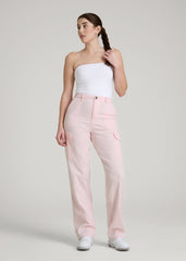 American Tall Sale | Straight Leg Cargo Chino Pants for Tall Women in Barely Pink