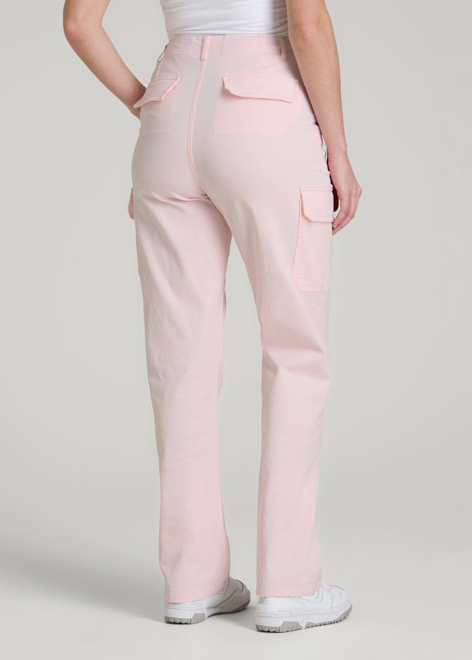 American Tall Sale | Straight Leg Cargo Chino Pants for Tall Women in Barely Pink