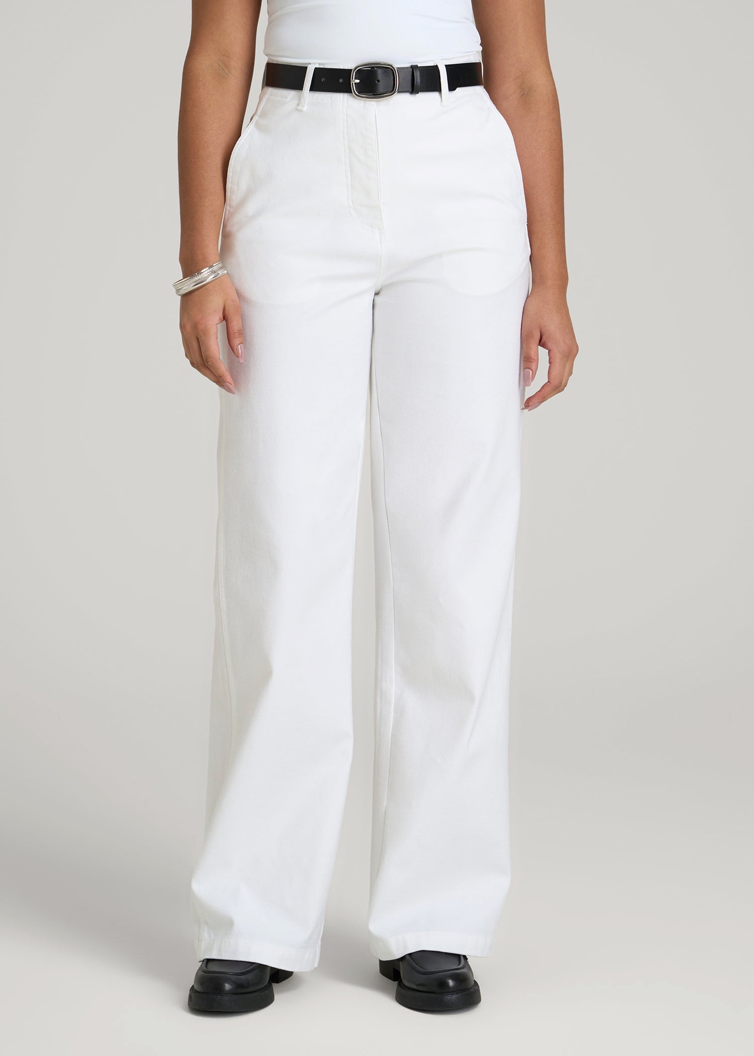 American Tall Outlet | High Rise Wide Leg Flat Front Chinos for Tall Women in White