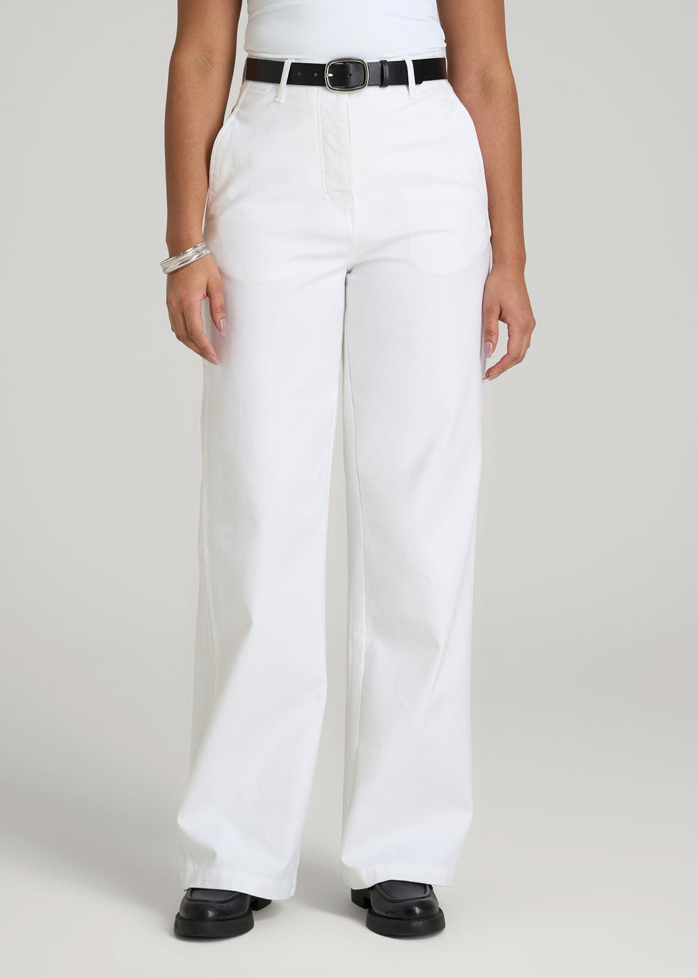 American Tall Outlet | High Rise Wide Leg Flat Front Chinos for Tall Women in White