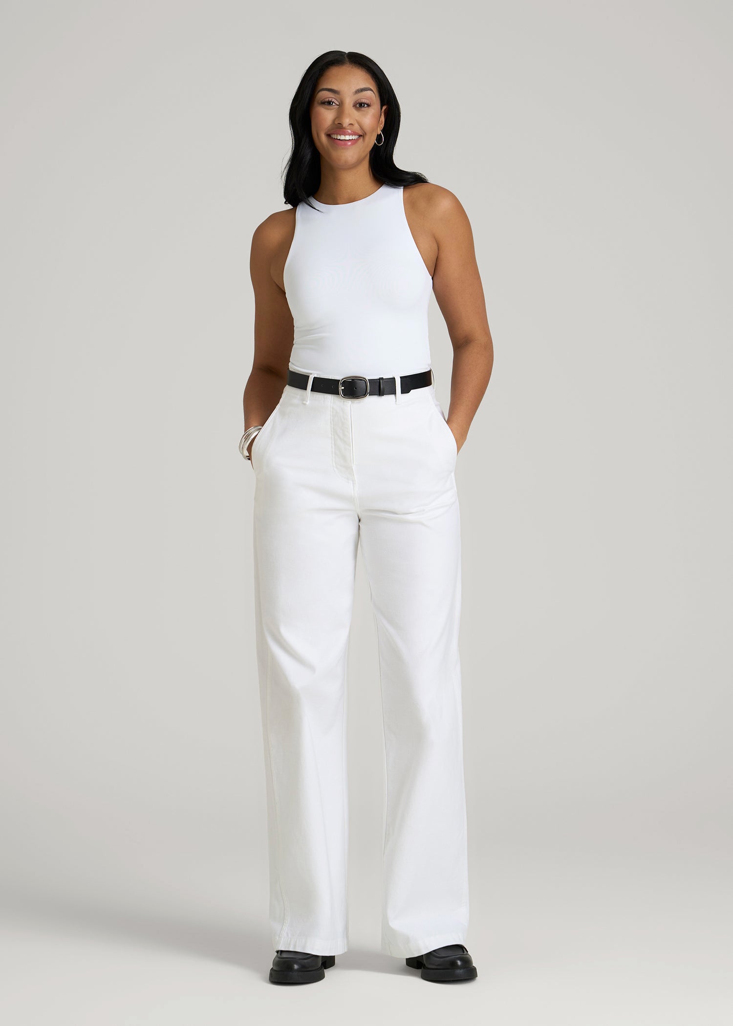 American Tall Outlet | High Rise Wide Leg Flat Front Chinos for Tall Women in White