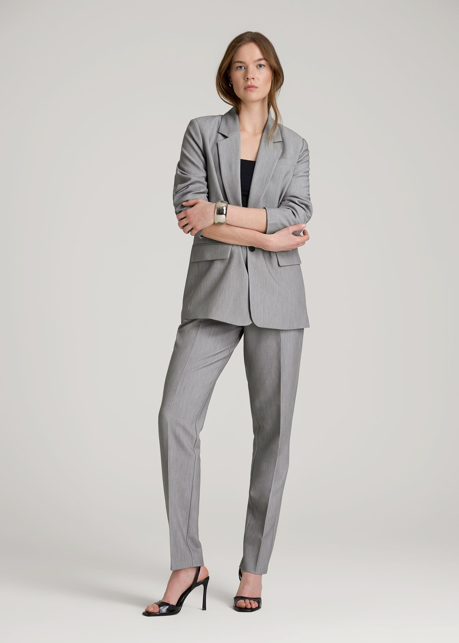 American Tall Online Shop | High Rise Pants with Darts for Tall Women in Ash Grey Mix