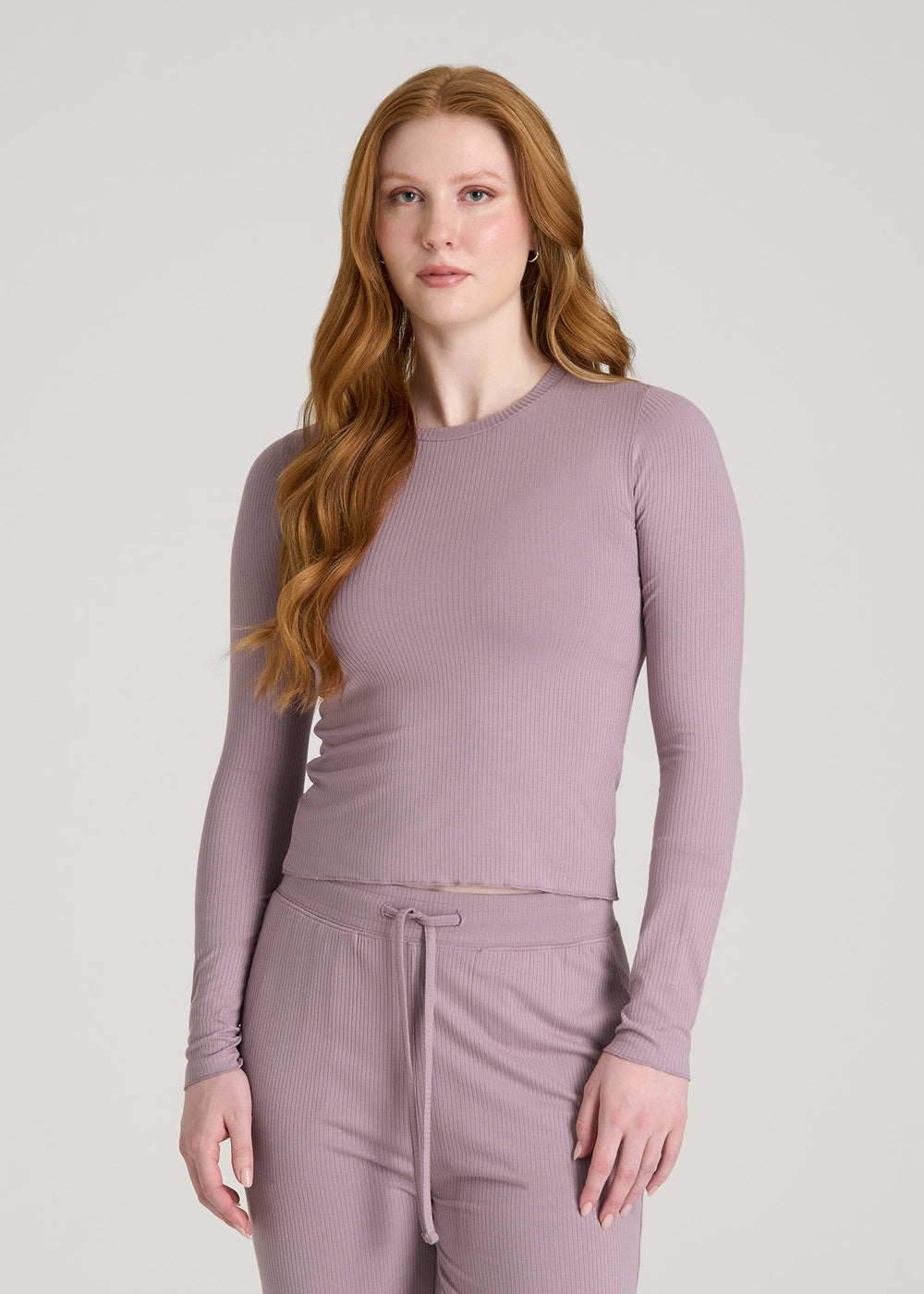 American Tall Discount | Lightweight Ribbed Cropped Lounge Top for Tall Women in Smoked Mauve