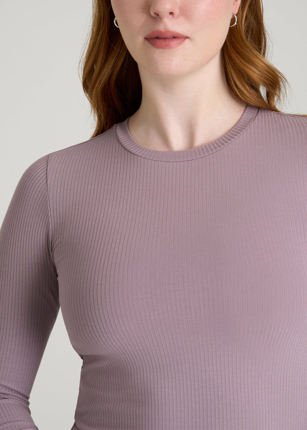 American Tall Discount | Lightweight Ribbed Cropped Lounge Top for Tall Women in Smoked Mauve