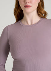American Tall Discount | Lightweight Ribbed Cropped Lounge Top for Tall Women in Smoked Mauve