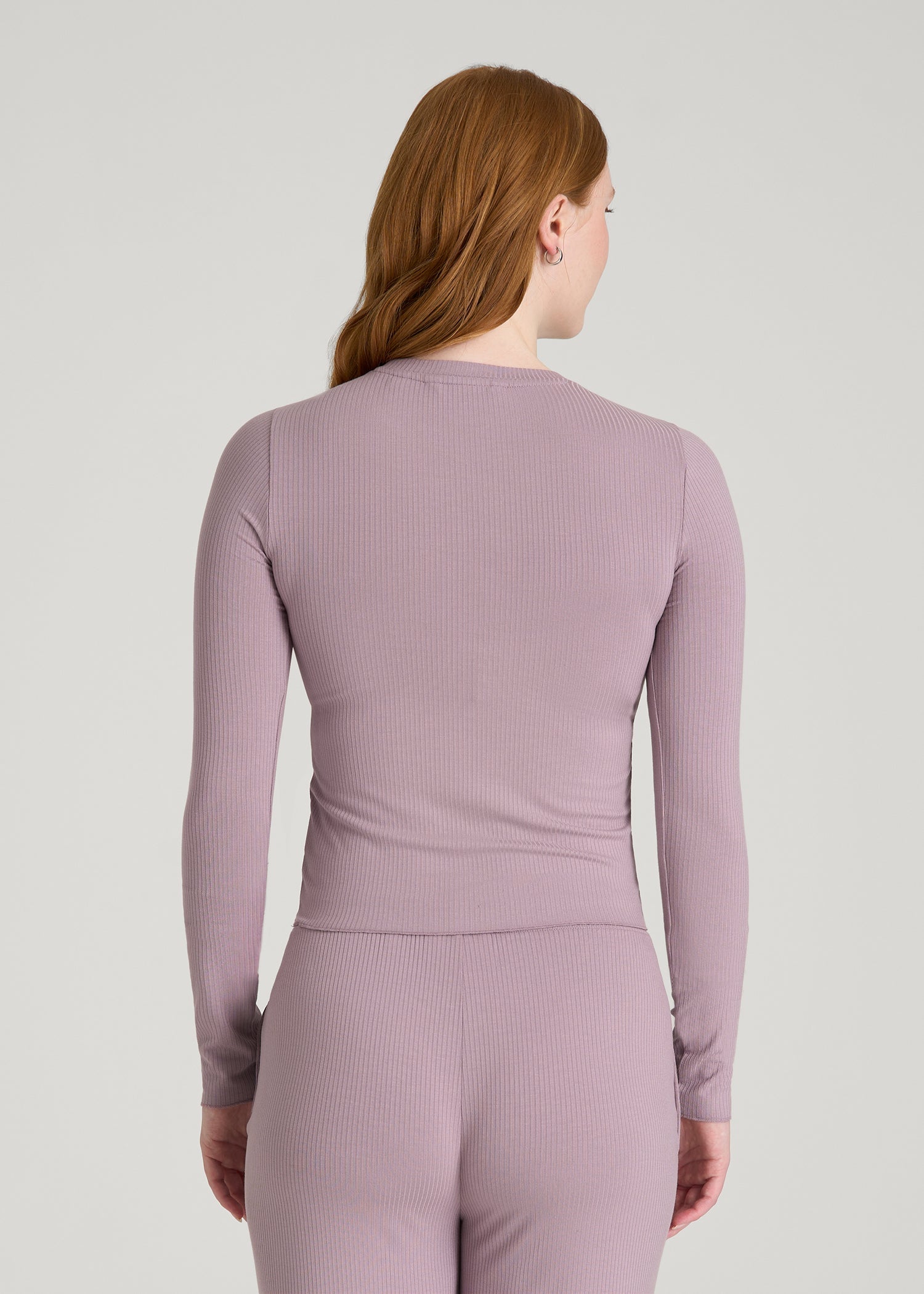 American Tall Discount | Lightweight Ribbed Cropped Lounge Top for Tall Women in Smoked Mauve