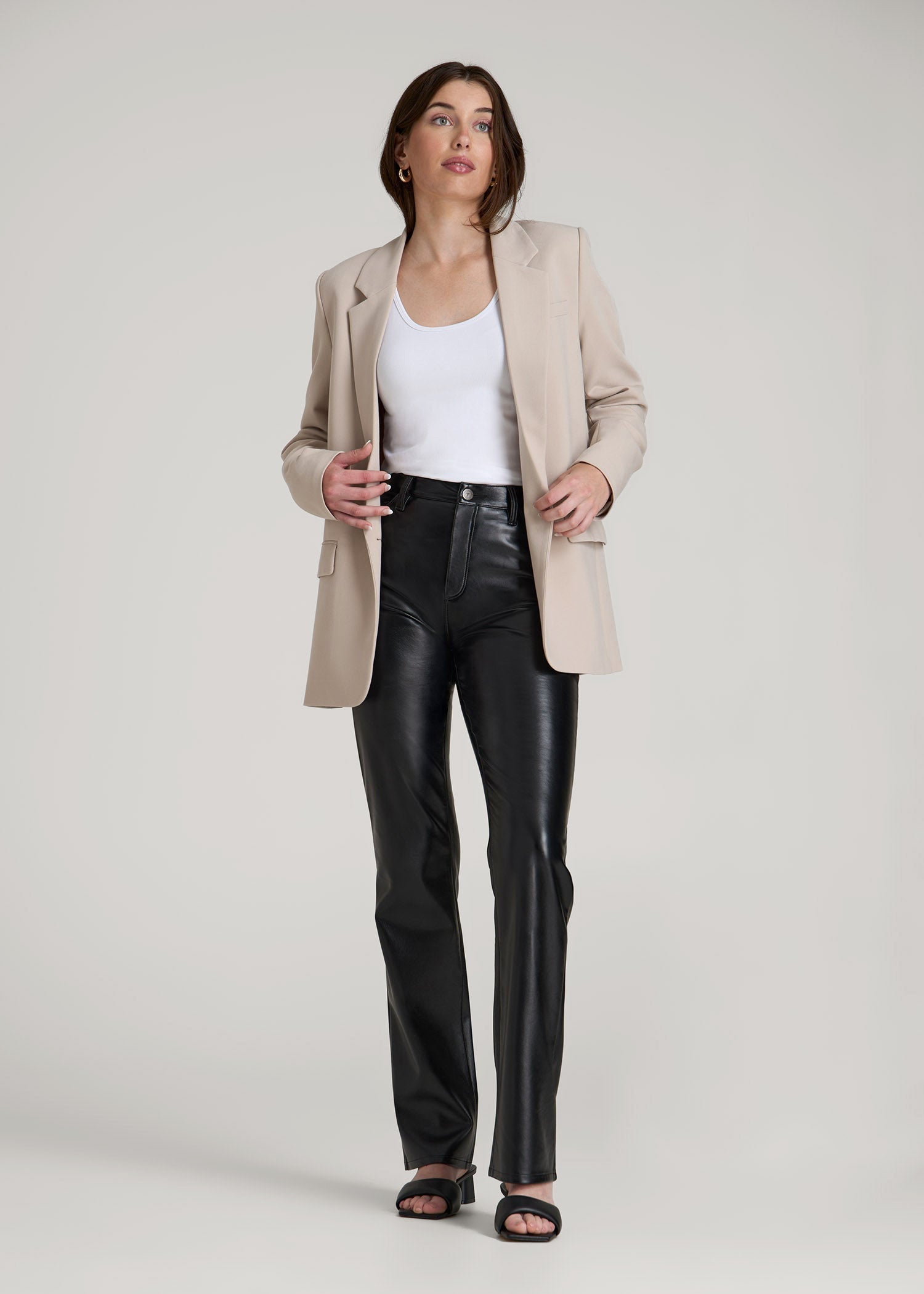 American Tall Online | True Touch Leather Straight Leg Pants for Tall Women in Black