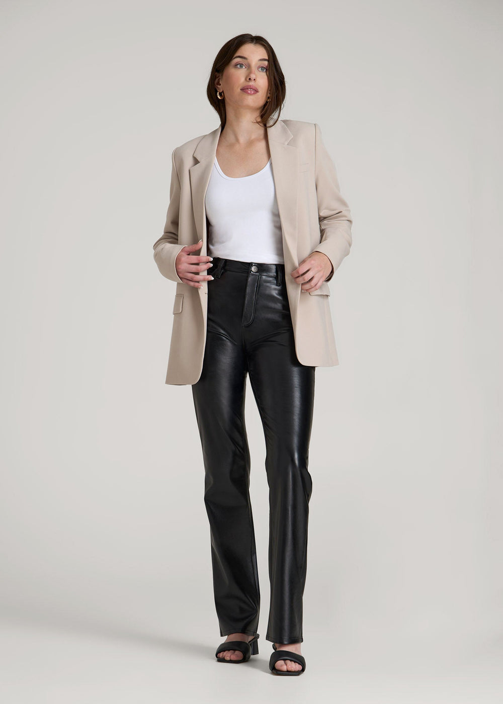 American Tall Online | True Touch Leather Straight Leg Pants for Tall Women in Black