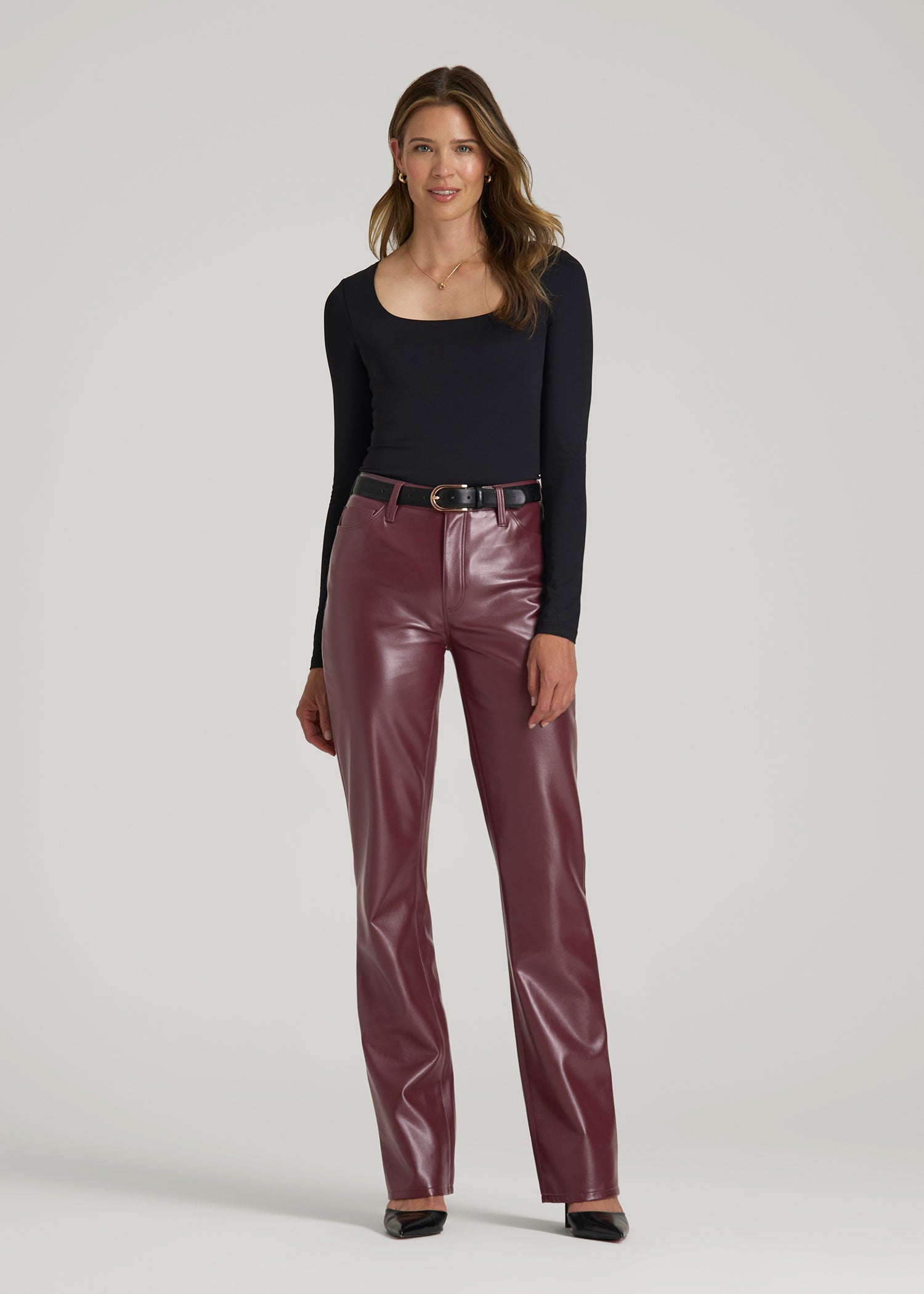 American Tall Sale | True Touch Leather Straight Leg Pants for Tall Women in Port Royale