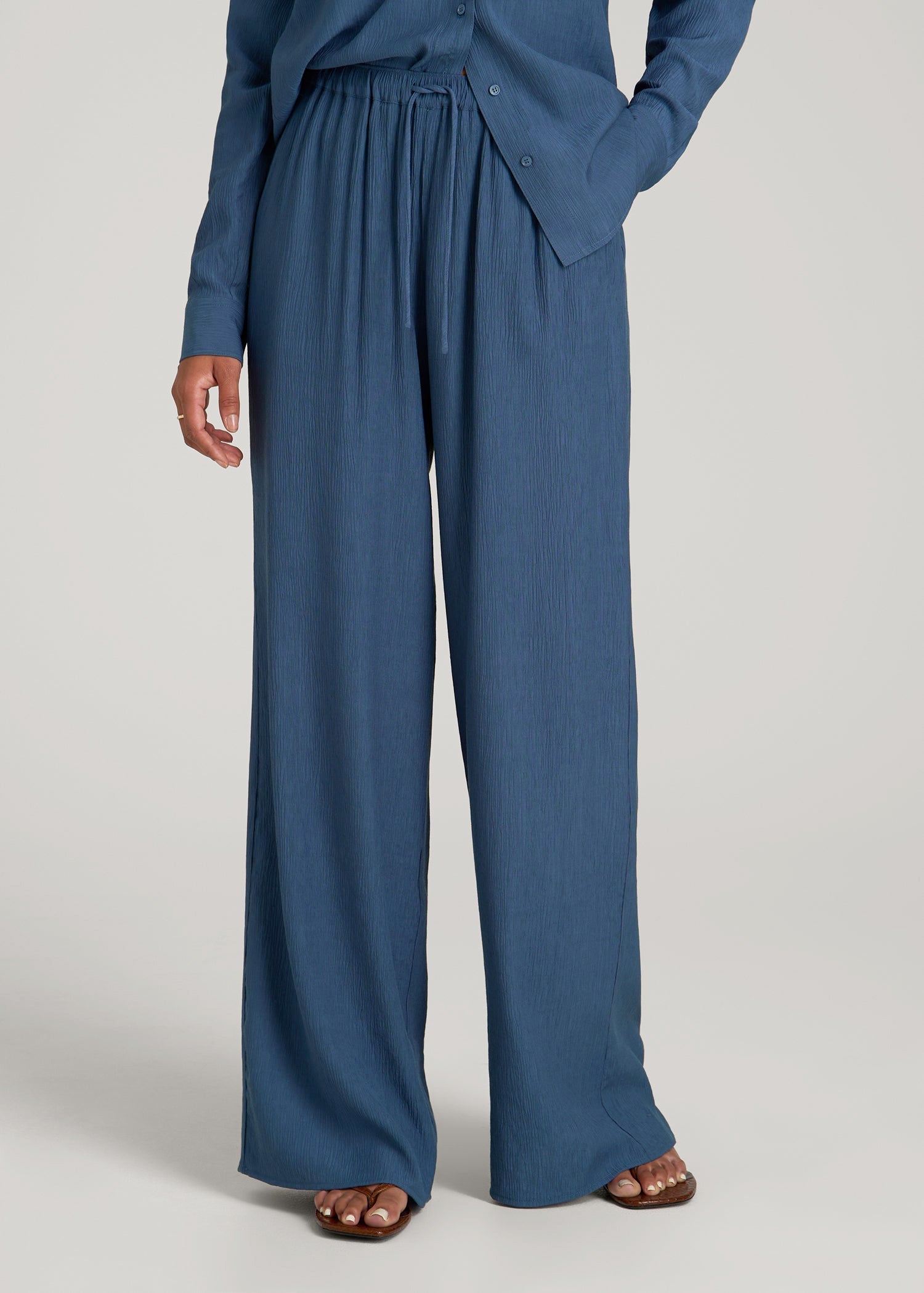 American Tall Outlet | Crinkle Pull-on Wide-leg Pants for Tall Women in Flag Blue