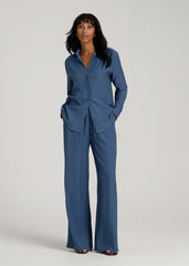 American Tall Outlet | Crinkle Pull-on Wide-leg Pants for Tall Women in Flag Blue