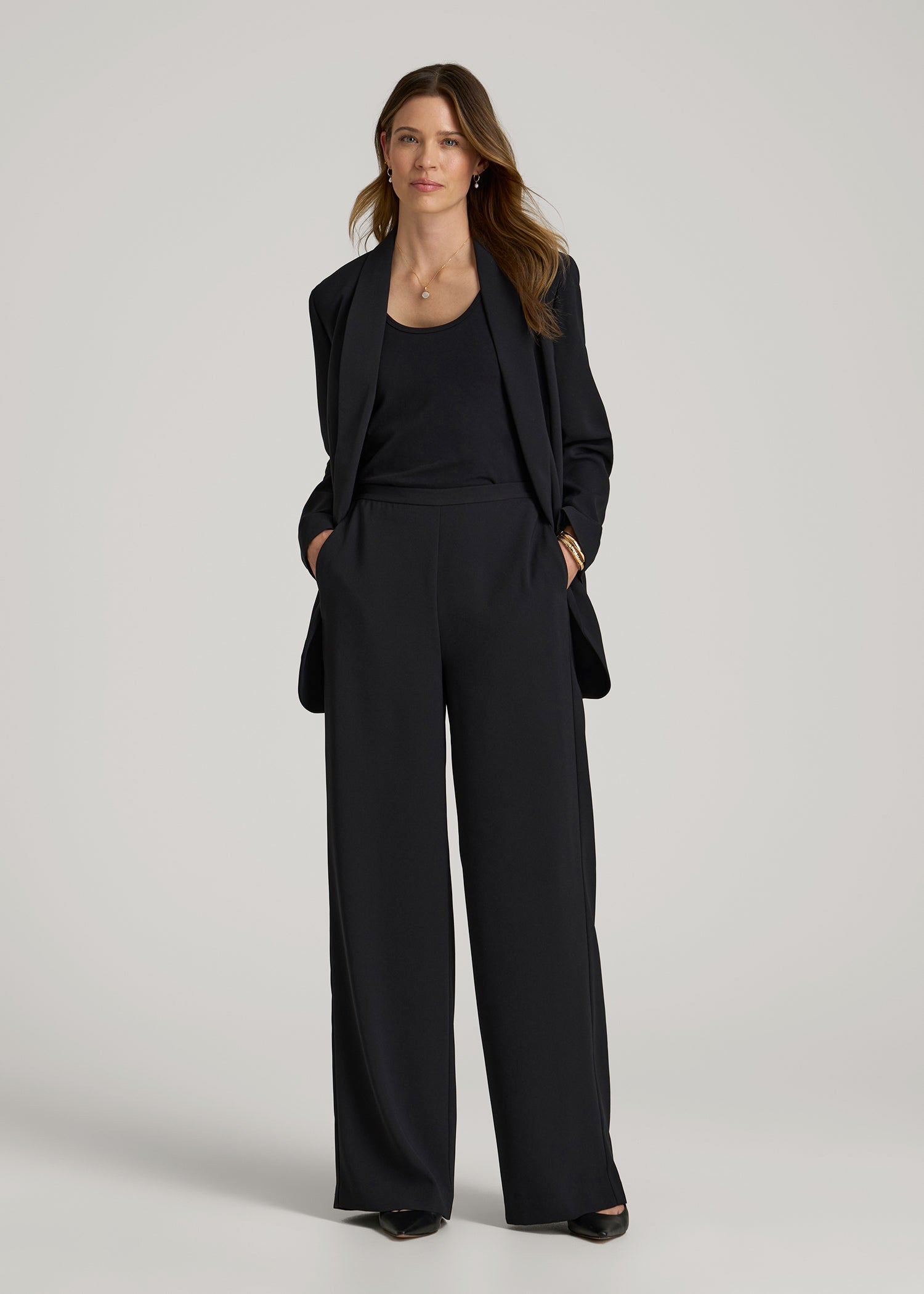 American Tall Online Shop | Pull-On Crepe Ultra Wide Pants for Tall Women in Black
