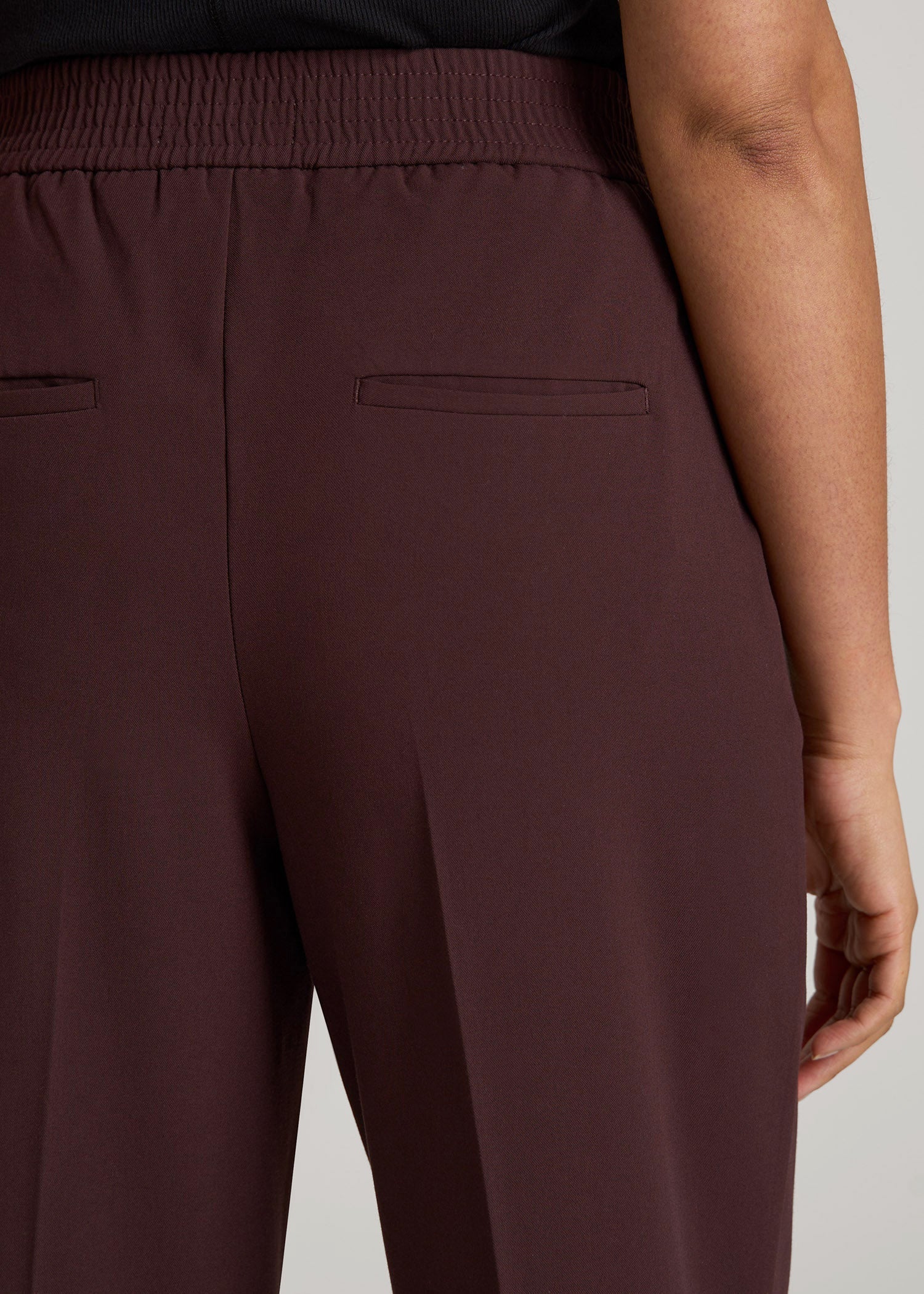 American Tall Discount | Flat Front Wide Leg Dress Pants for Tall Women in Oxblood