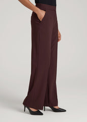 American Tall Discount | Flat Front Wide Leg Dress Pants for Tall Women in Oxblood