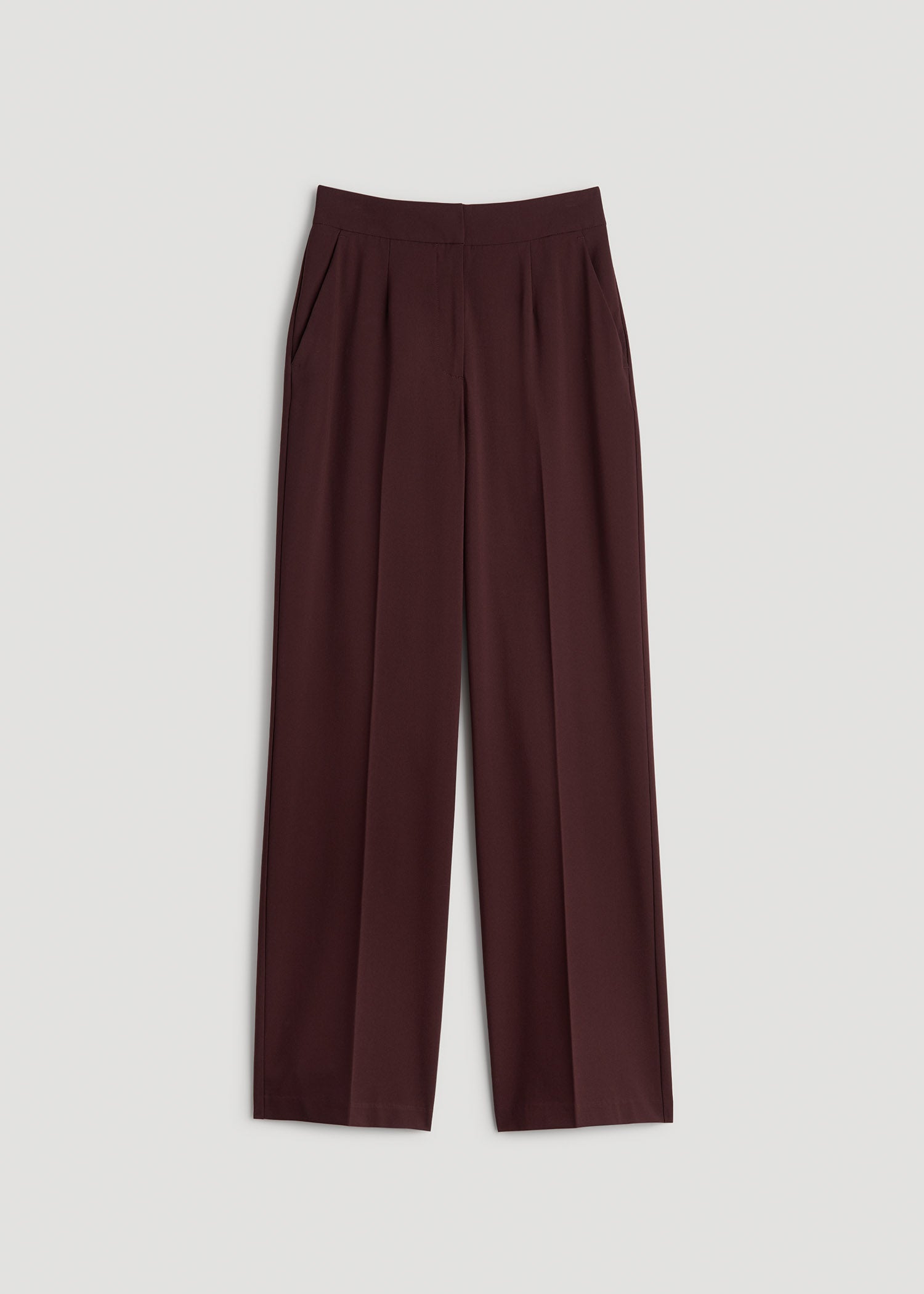 American Tall Discount | Flat Front Wide Leg Dress Pants for Tall Women in Oxblood