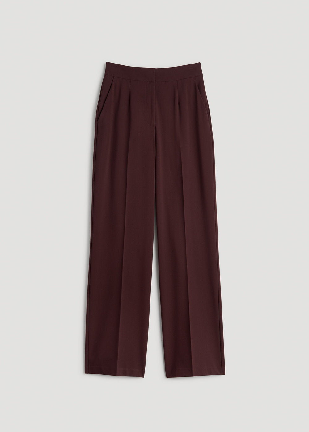 American Tall Discount | Flat Front Wide Leg Dress Pants for Tall Women in Oxblood