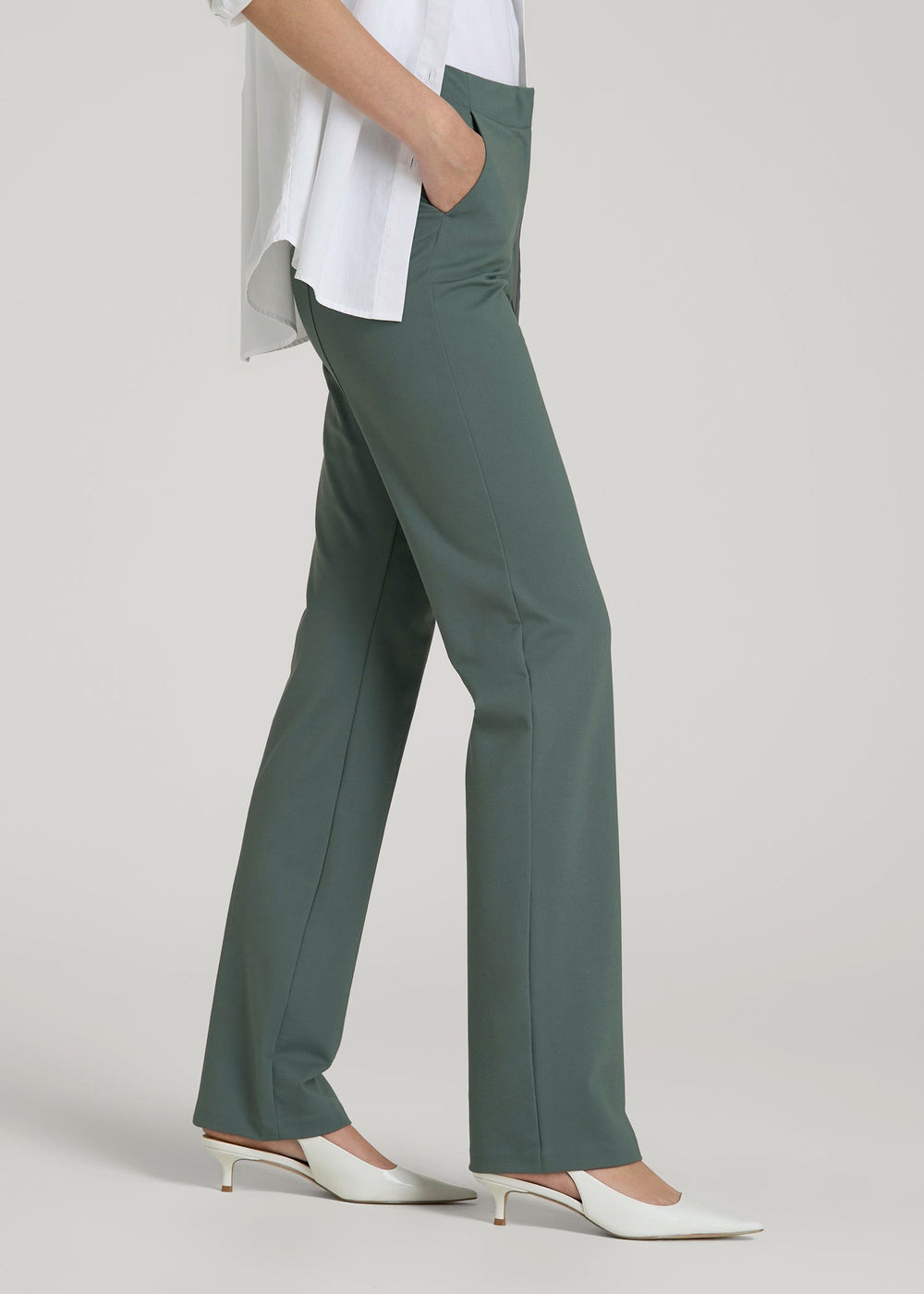 American Tall Online | Freedom Flex Slim Straight Leg Dress Pants for Tall Women in Balsam Green