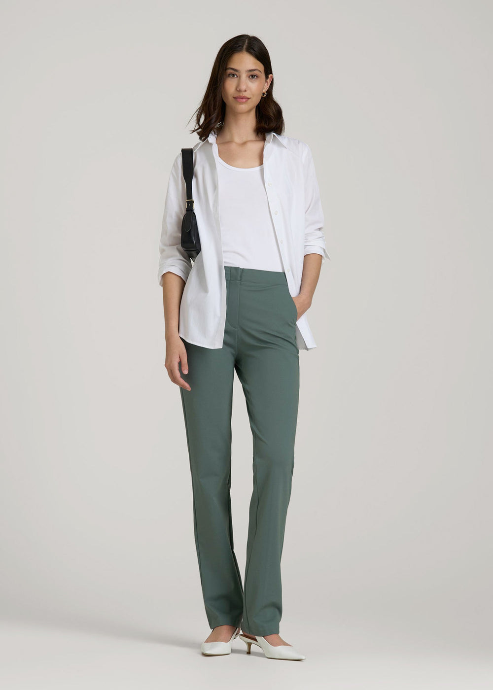 American Tall Online | Freedom Flex Slim Straight Leg Dress Pants for Tall Women in Balsam Green