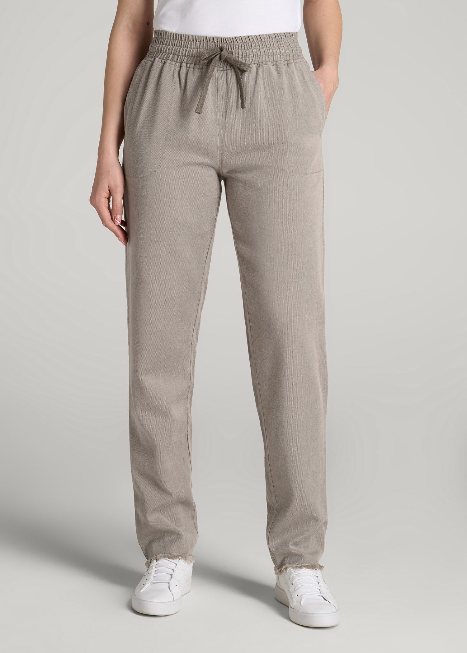 American Tall Sale | Patch Pocket Twill Pants for Tall Women in Taupe Grey