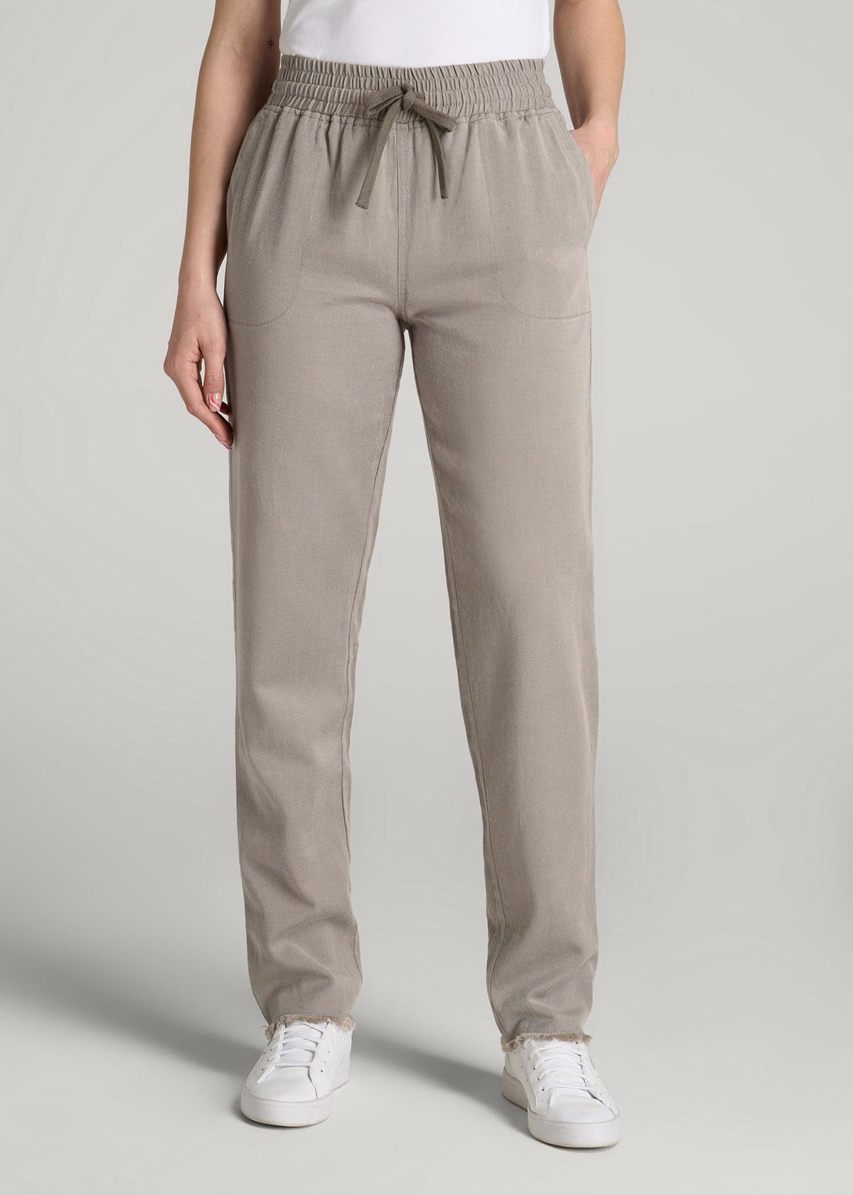American Tall Sale | Patch Pocket Twill Pants for Tall Women in Taupe Grey