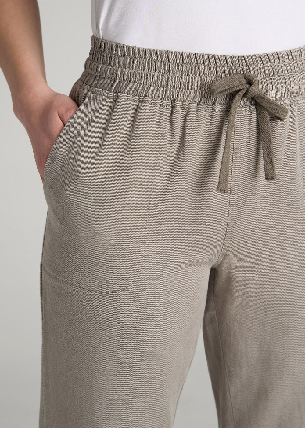American Tall Sale | Patch Pocket Twill Pants for Tall Women in Taupe Grey