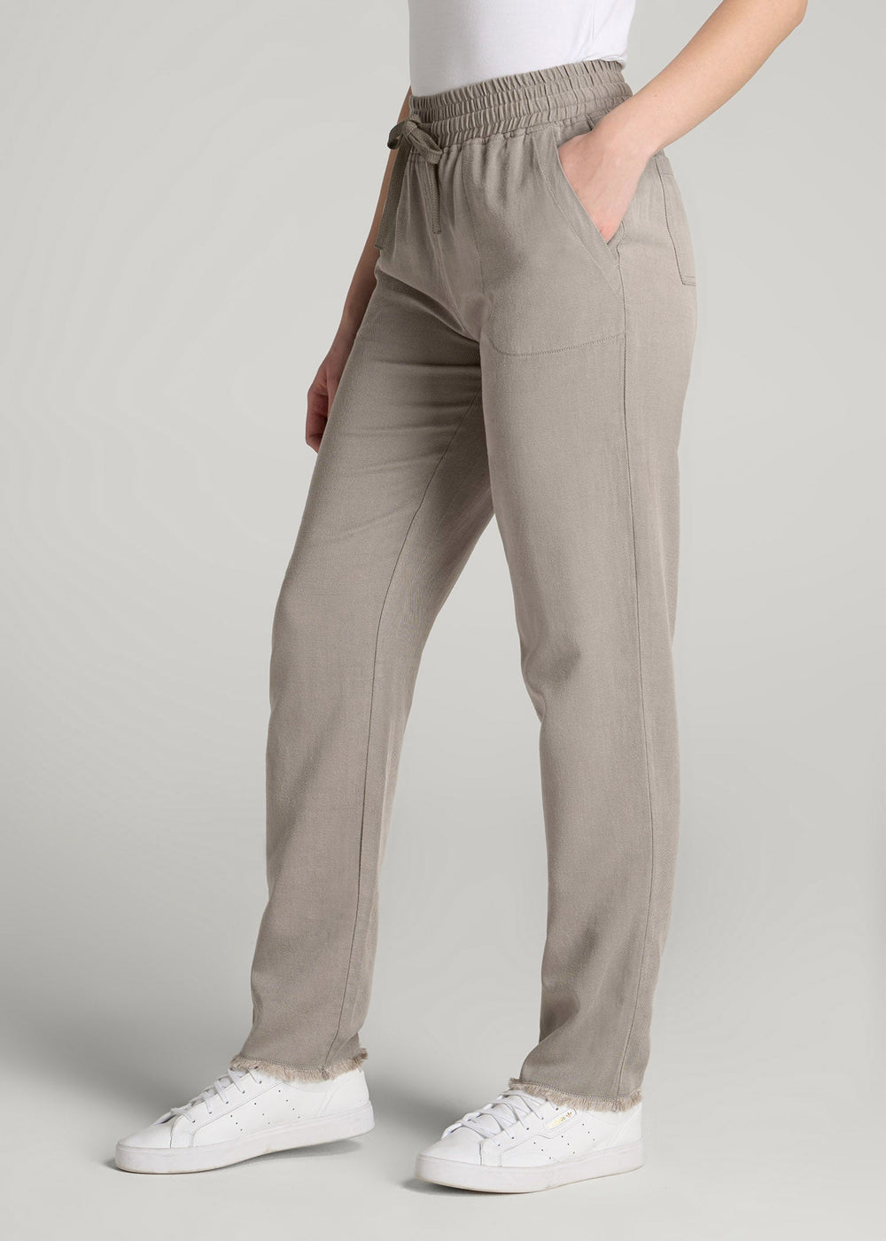 American Tall Sale | Patch Pocket Twill Pants for Tall Women in Taupe Grey