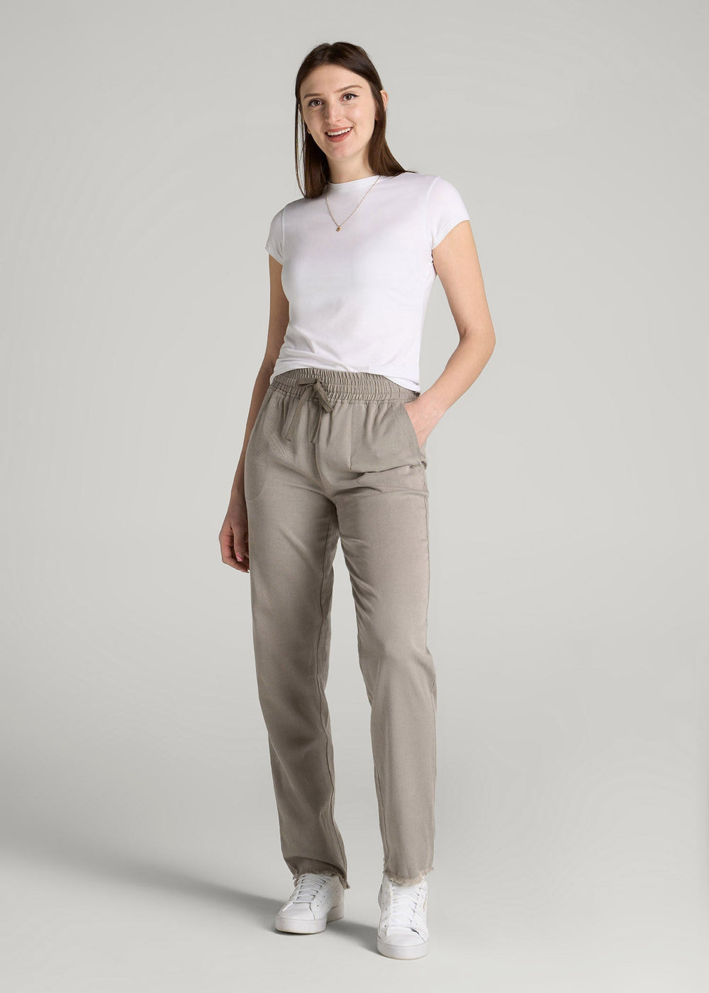 American Tall Sale | Patch Pocket Twill Pants for Tall Women in Taupe Grey
