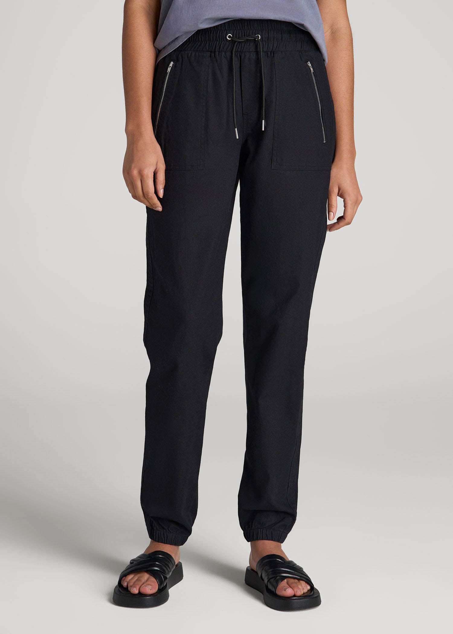 American Tall Outlet | Pull-On Linen Joggers for Tall Women in Black
