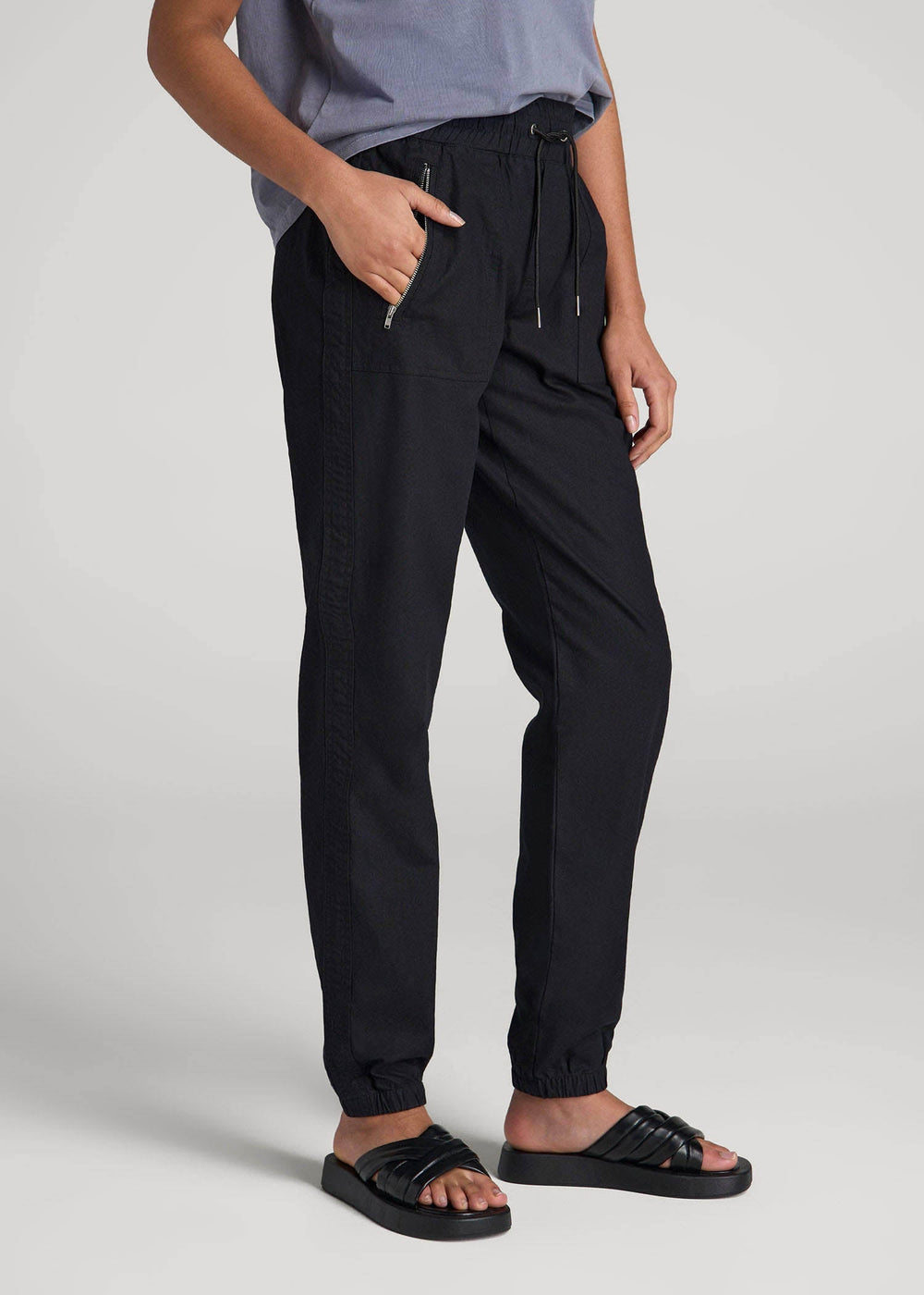 American Tall Outlet | Pull-On Linen Joggers for Tall Women in Black
