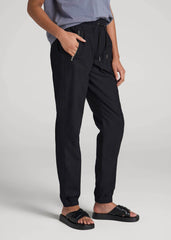 American Tall Outlet | Pull-On Linen Joggers for Tall Women in Black