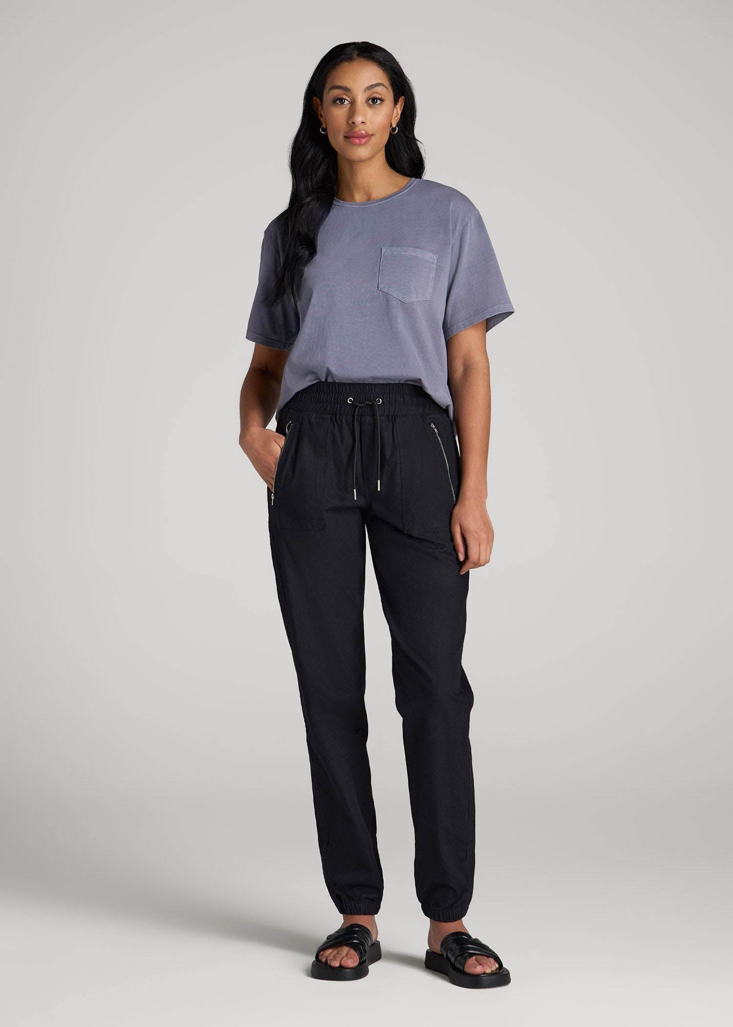 American Tall Outlet | Pull-On Linen Joggers for Tall Women in Black