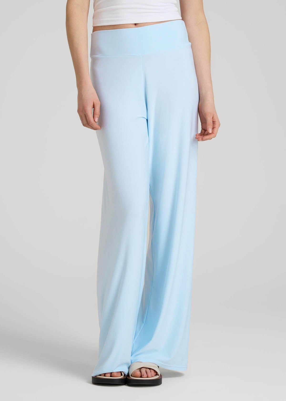 American Tall Discount | Pull-On Breezy Wide Leg Pants for Tall Women in Ice Blue