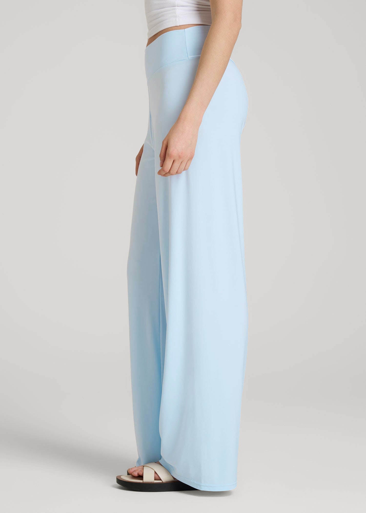 American Tall Discount | Pull-On Breezy Wide Leg Pants for Tall Women in Ice Blue