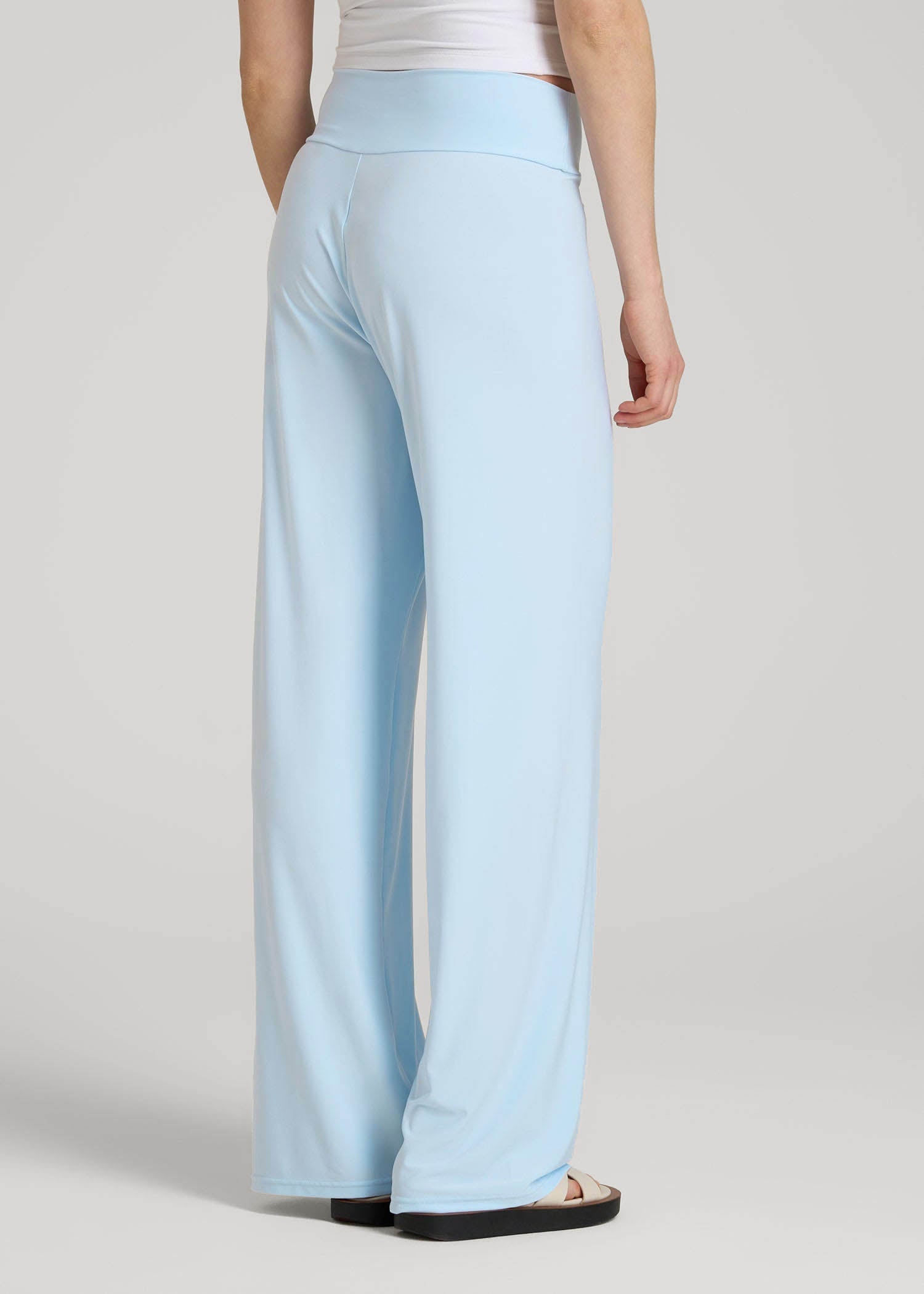 American Tall Discount | Pull-On Breezy Wide Leg Pants for Tall Women in Ice Blue