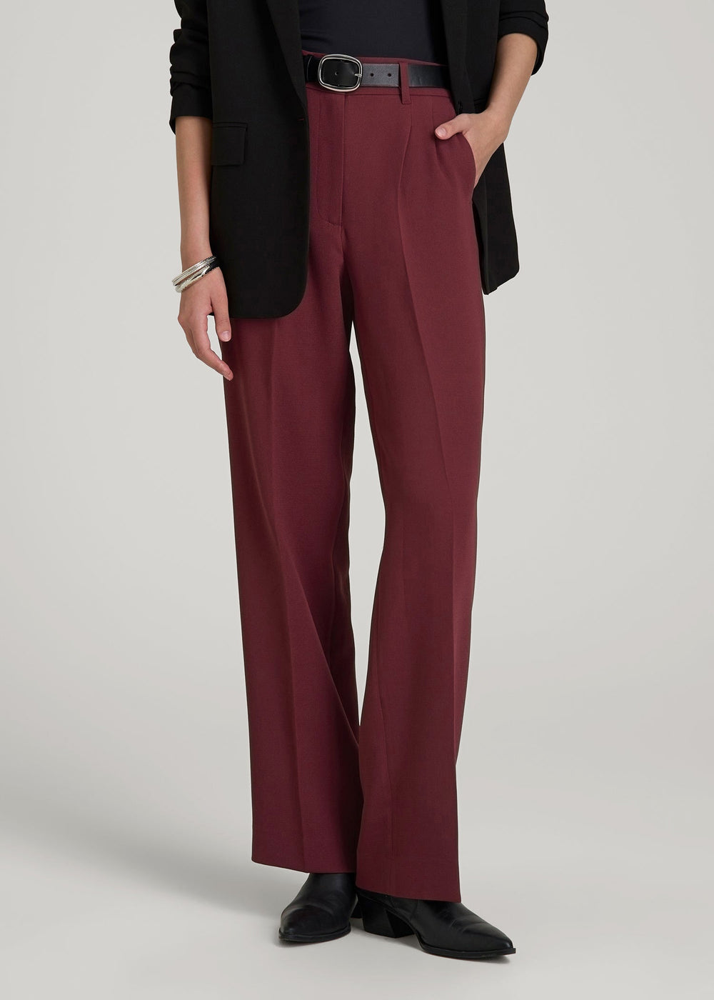 American Tall Online | Wide Leg Pleated Dress Pants 2.0 for Tall Women in Tawny Port