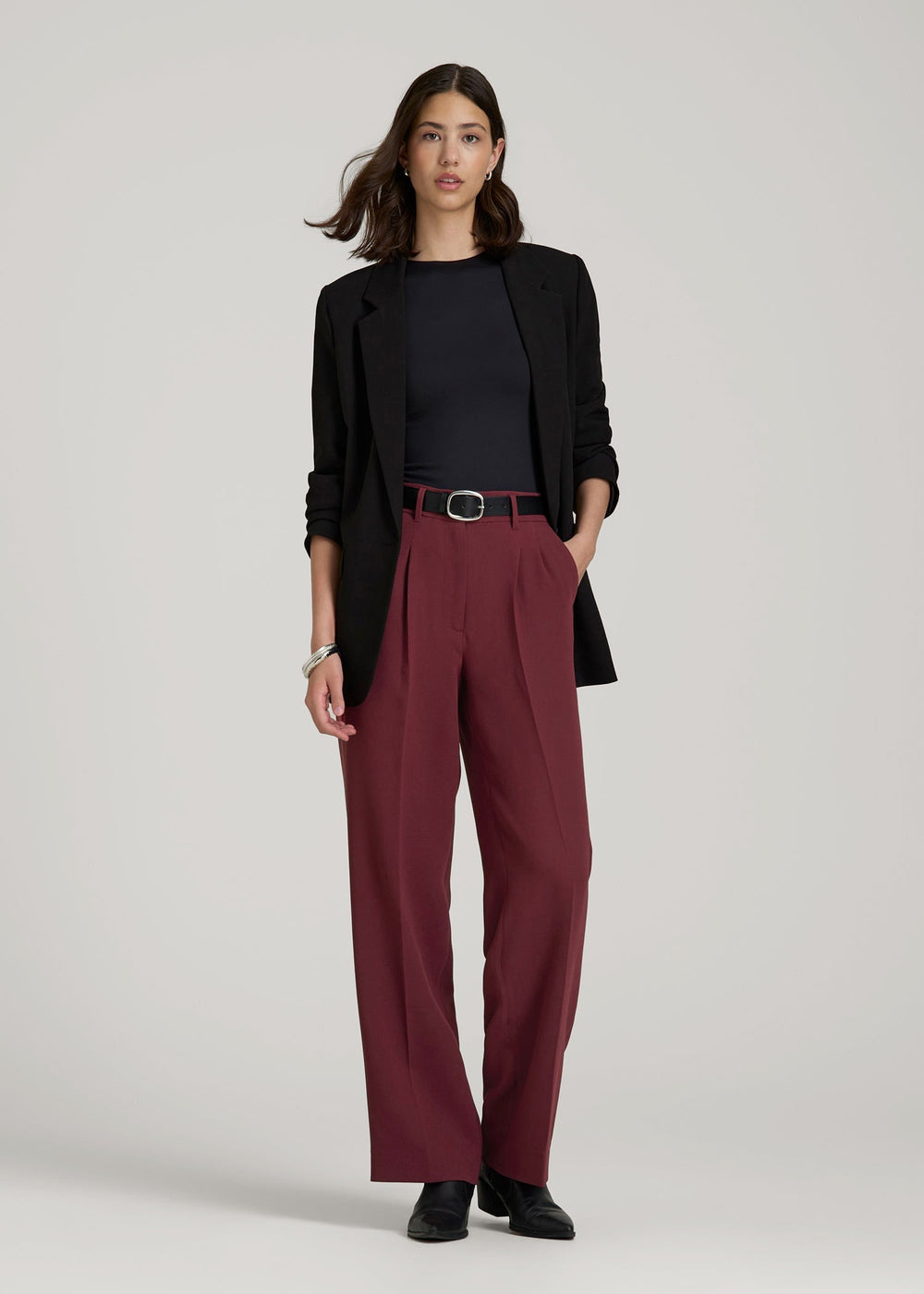 American Tall Online | Wide Leg Pleated Dress Pants 2.0 for Tall Women in Tawny Port
