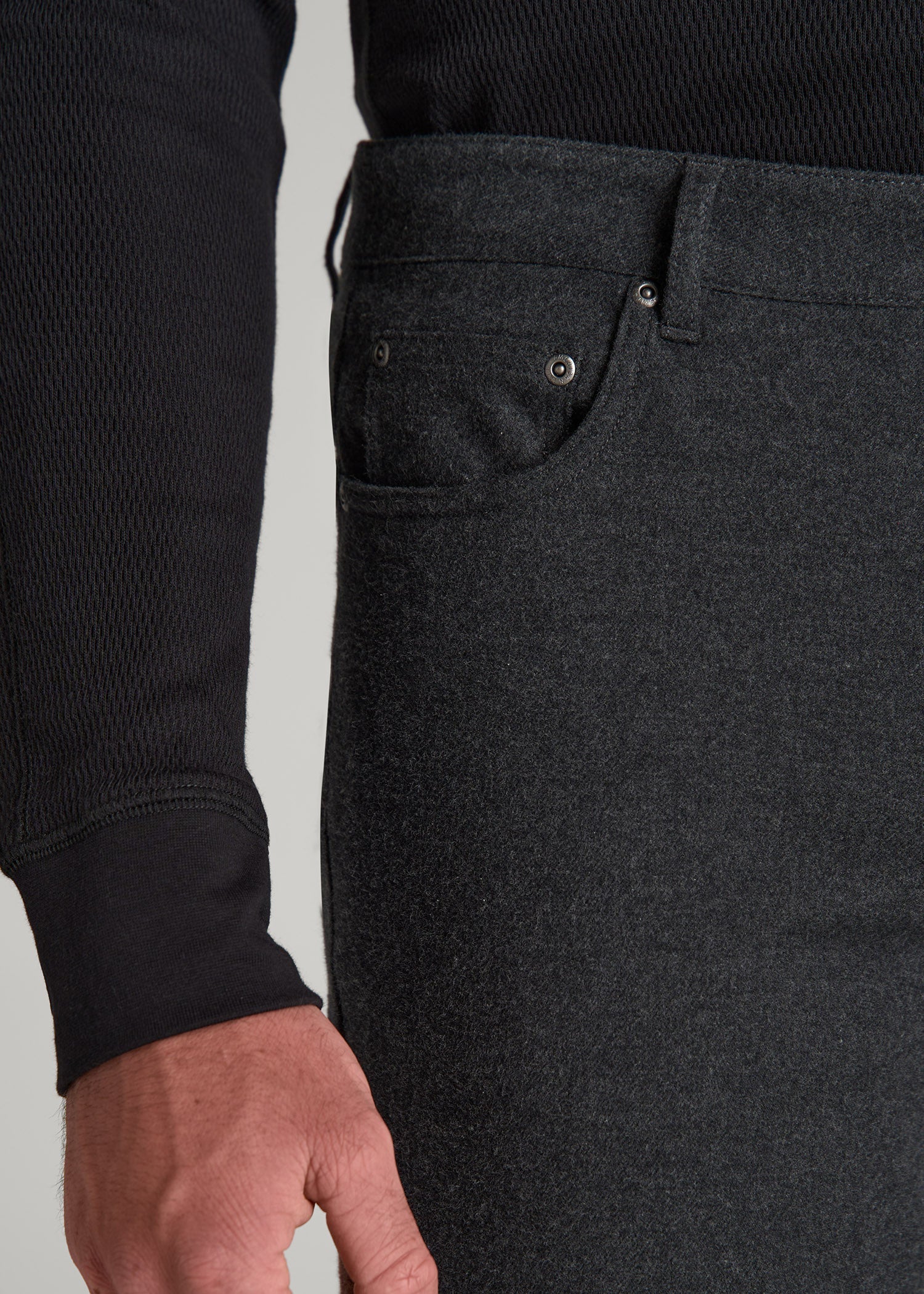 American Tall Online Shop | TAPERED-FIT Stretch Flannel 5 Pocket Pants for Tall Men in Storm Grey Mix