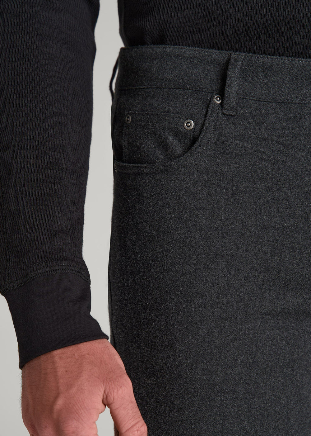 American Tall Online Shop | TAPERED-FIT Stretch Flannel 5 Pocket Pants for Tall Men in Storm Grey Mix