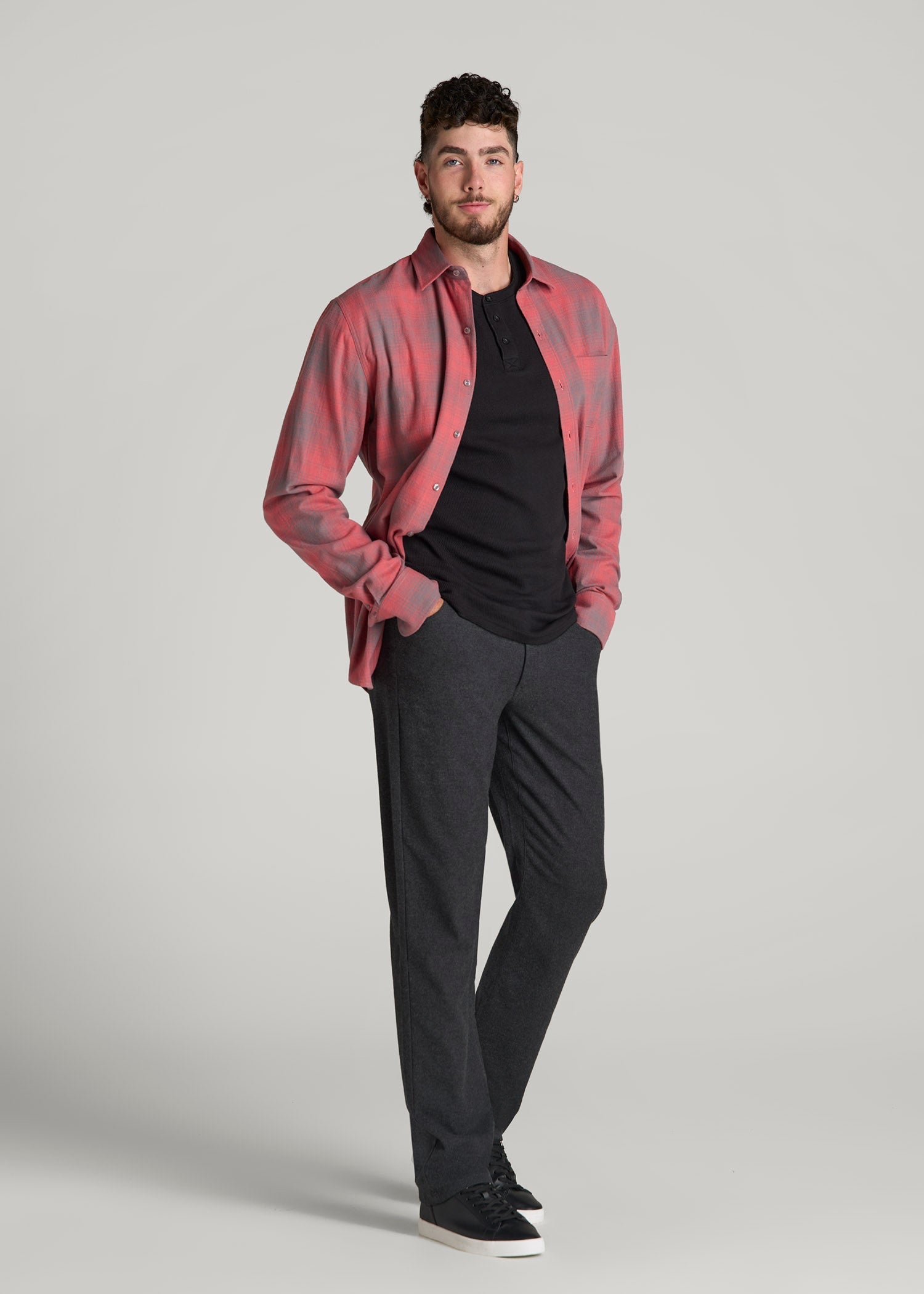 American Tall Online Shop | TAPERED-FIT Stretch Flannel 5 Pocket Pants for Tall Men in Storm Grey Mix