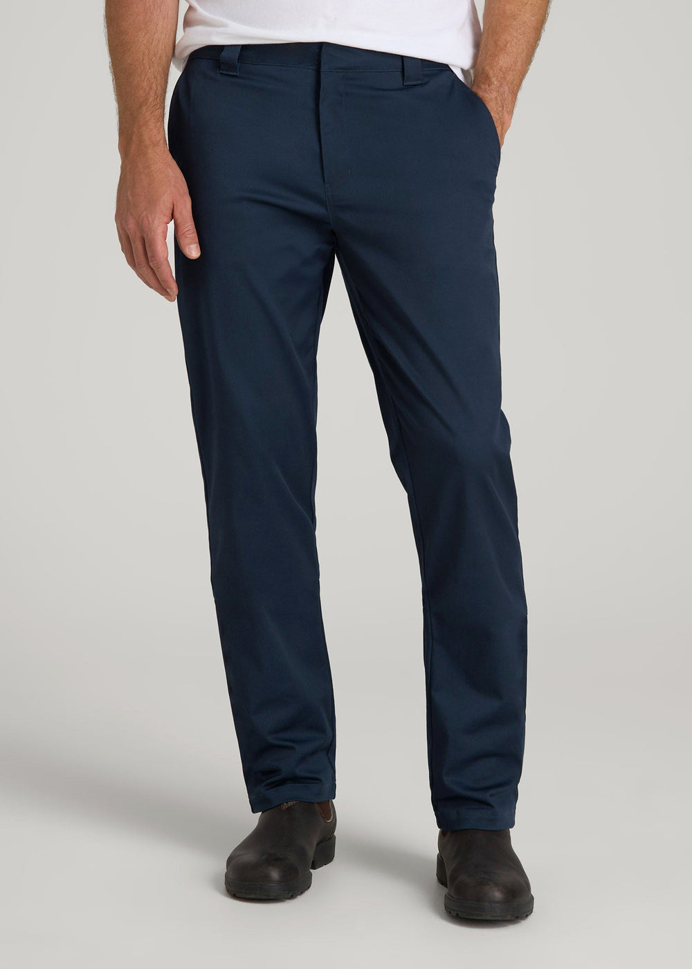 American Tall Discount | LJ&S Stretch Twill STRAIGHT-LEG Work Pants for Tall Men in Marine Blue
