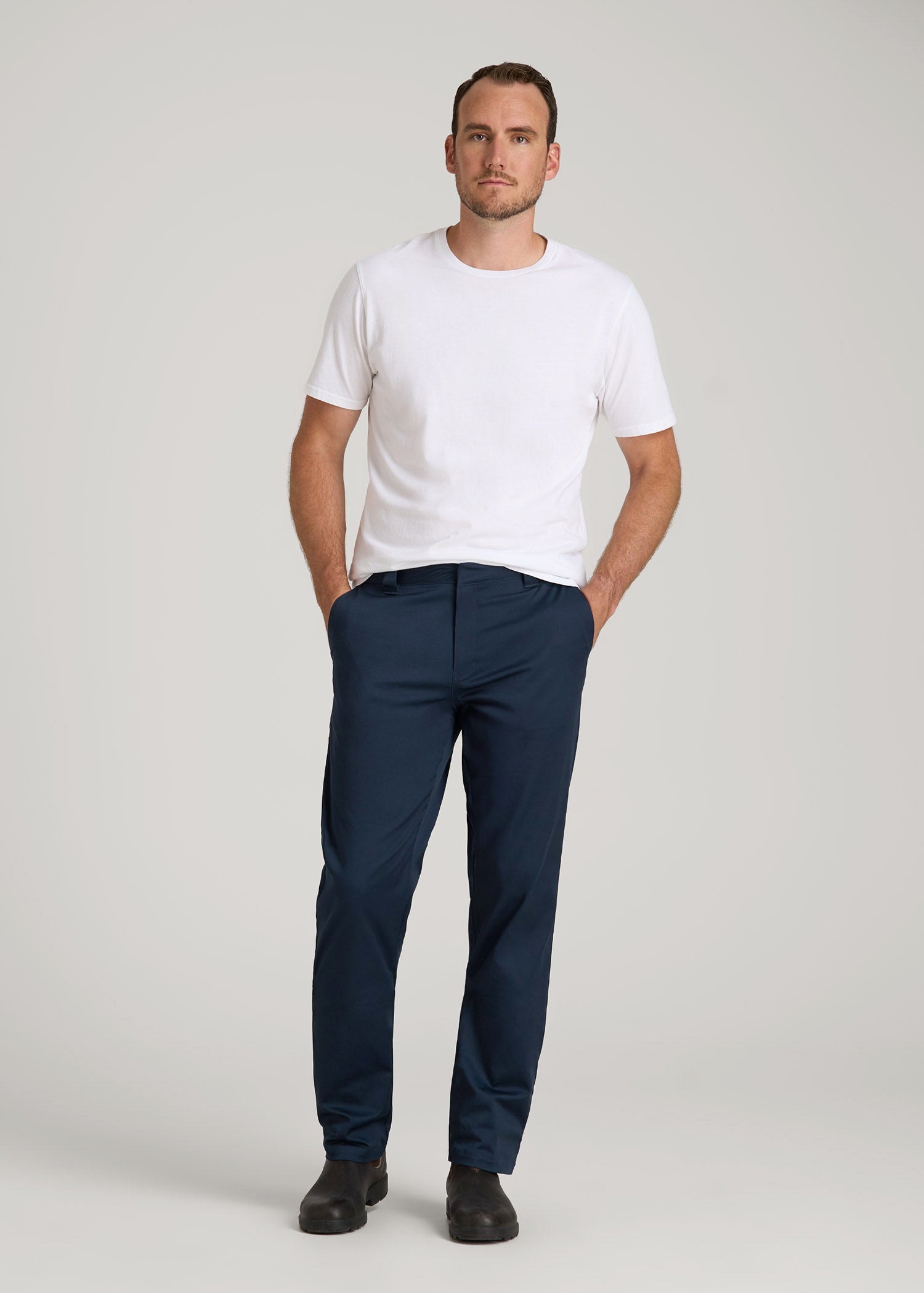 American Tall Discount | LJ&S Stretch Twill STRAIGHT-LEG Work Pants for Tall Men in Marine Blue