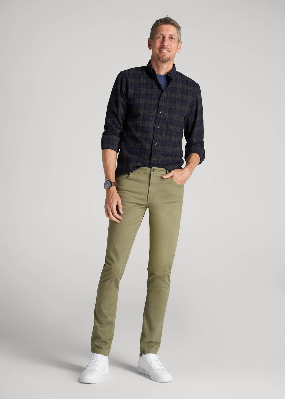 American Tall Online | Carman TAPERED Fit Five Pocket Pants for Tall Men in Fatigue Green