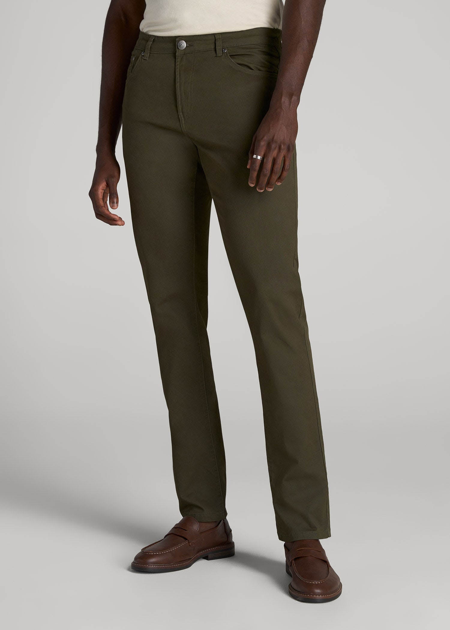 American Tall Outlet | Carman TAPERED Fit Five Pocket Pants for Tall Men in Camo Green
