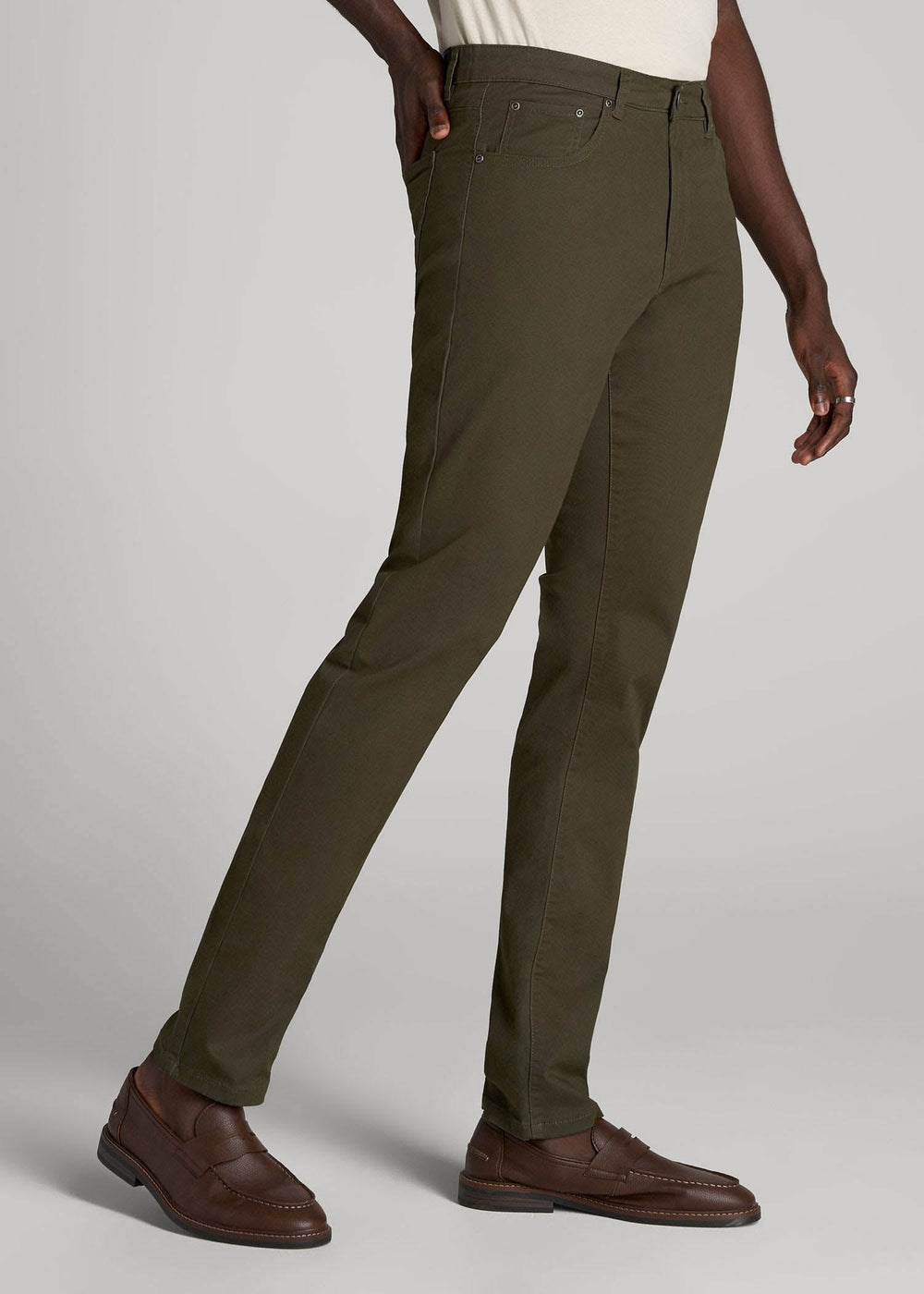 American Tall Outlet | Carman TAPERED Fit Five Pocket Pants for Tall Men in Camo Green