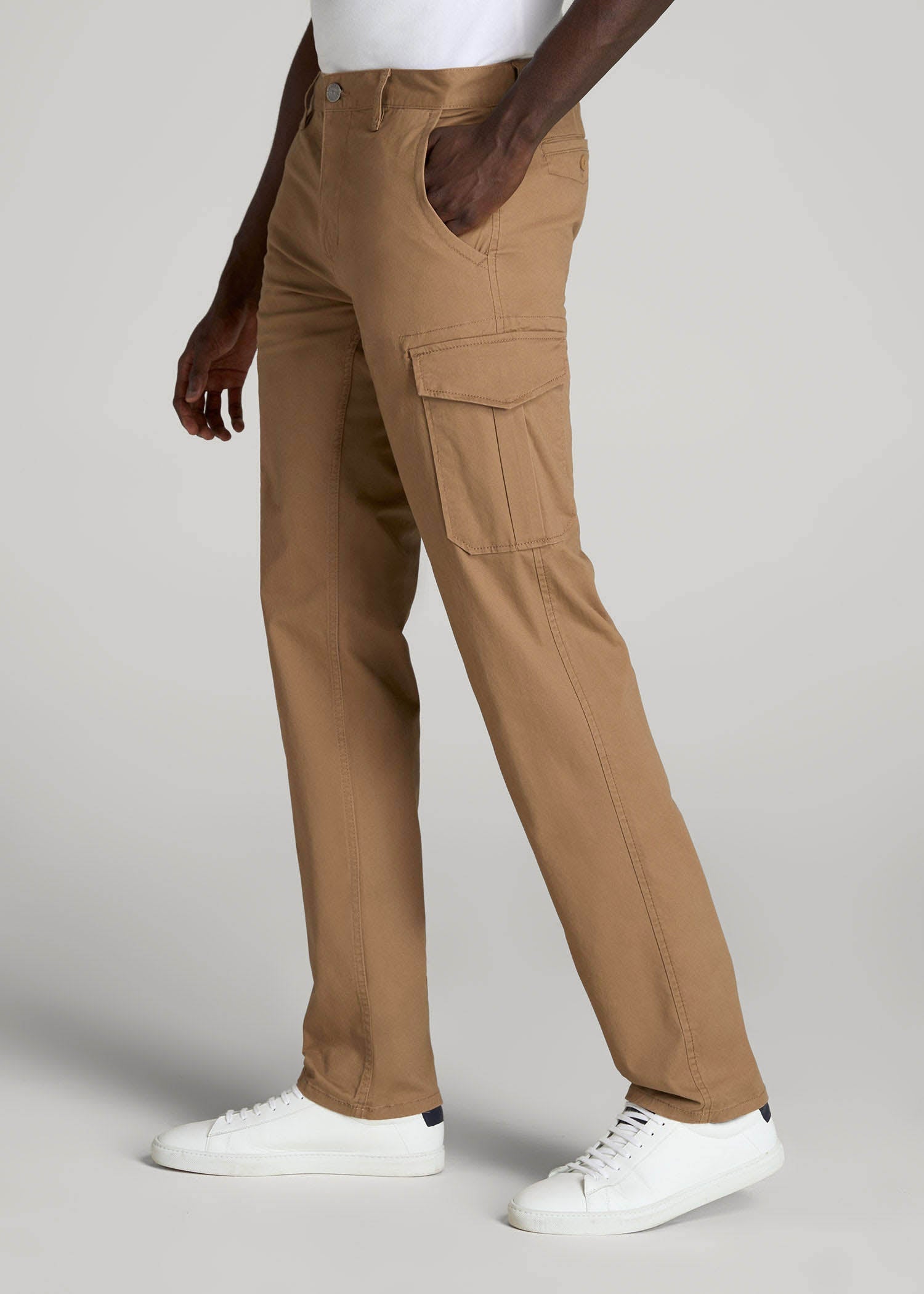 American Tall Online Shop | Stretch Twill SLIM-FIT Cargo Pants for Tall Men in Russet Brown