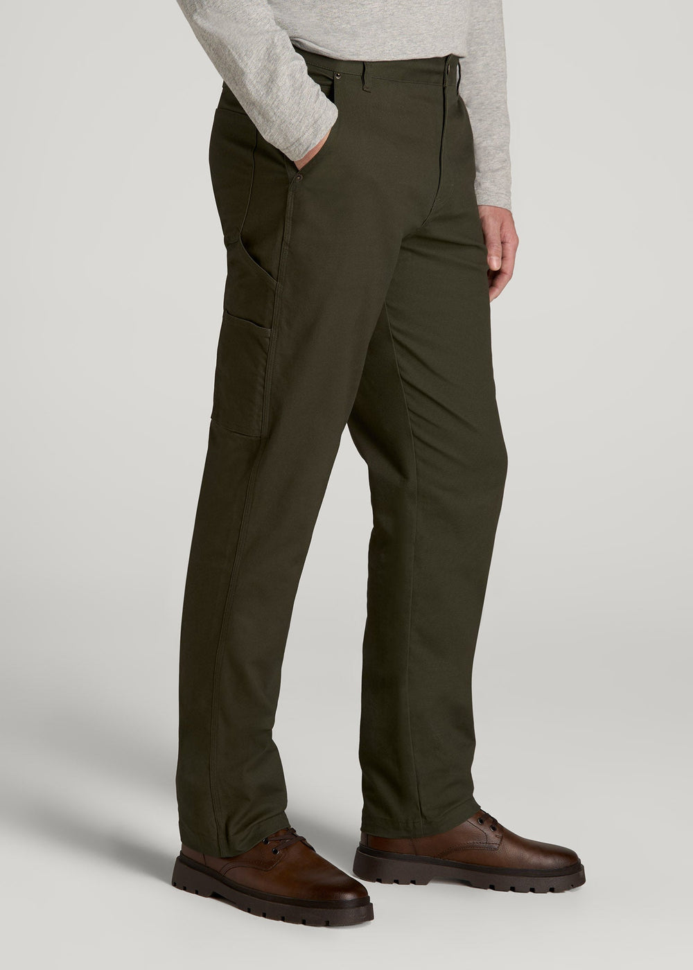 American Tall Discount | LJ&S Stretch Canvas REGULAR-FIT Carpenter's Pants for Tall Men in Thyme Green
