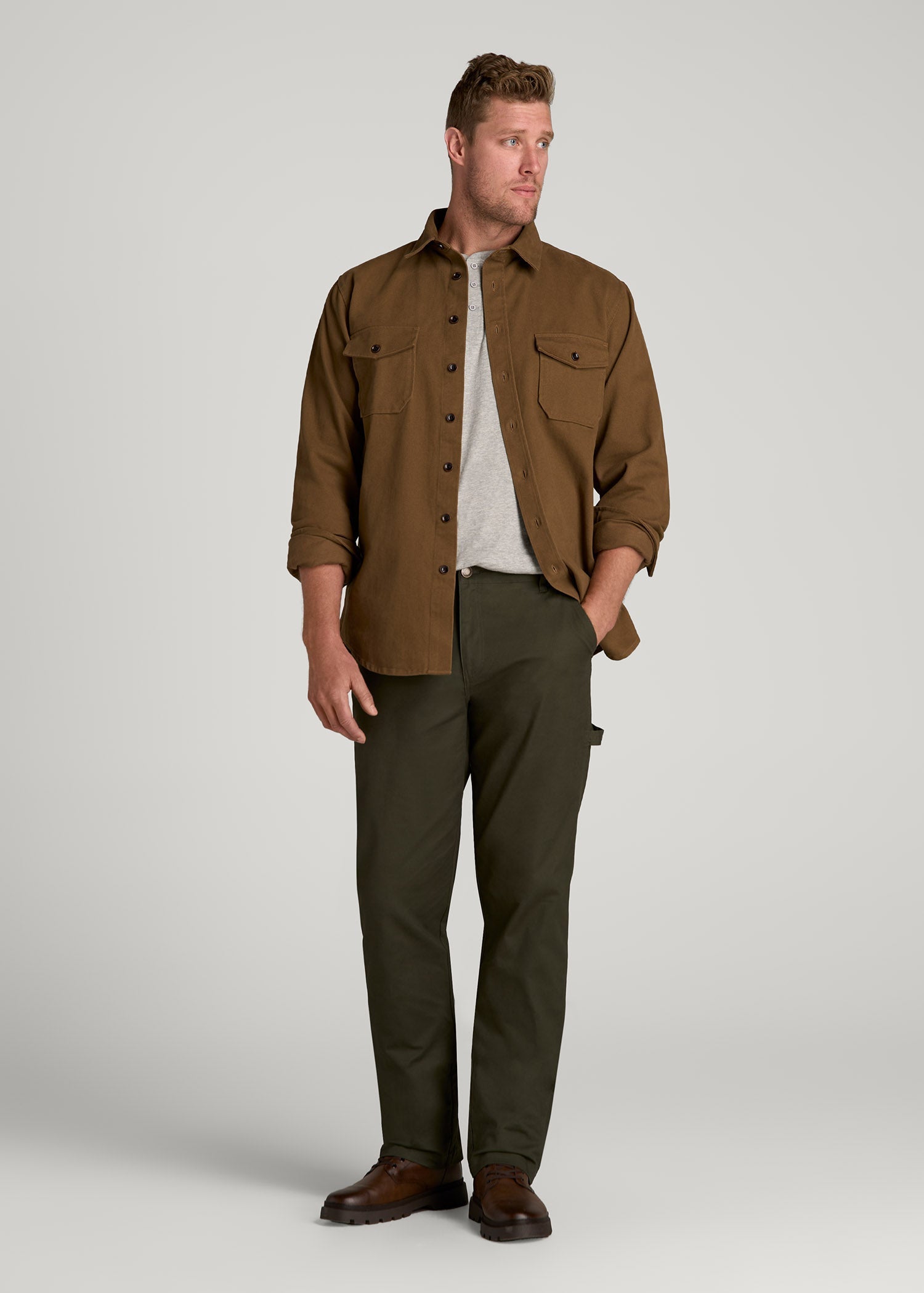 American Tall Discount | LJ&S Stretch Canvas REGULAR-FIT Carpenter's Pants for Tall Men in Thyme Green